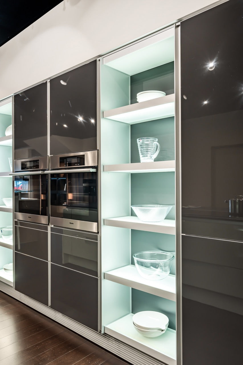 Poggenpohl Modern High Gloss Beige & Titan Grey Kitchen with Miele Appliances