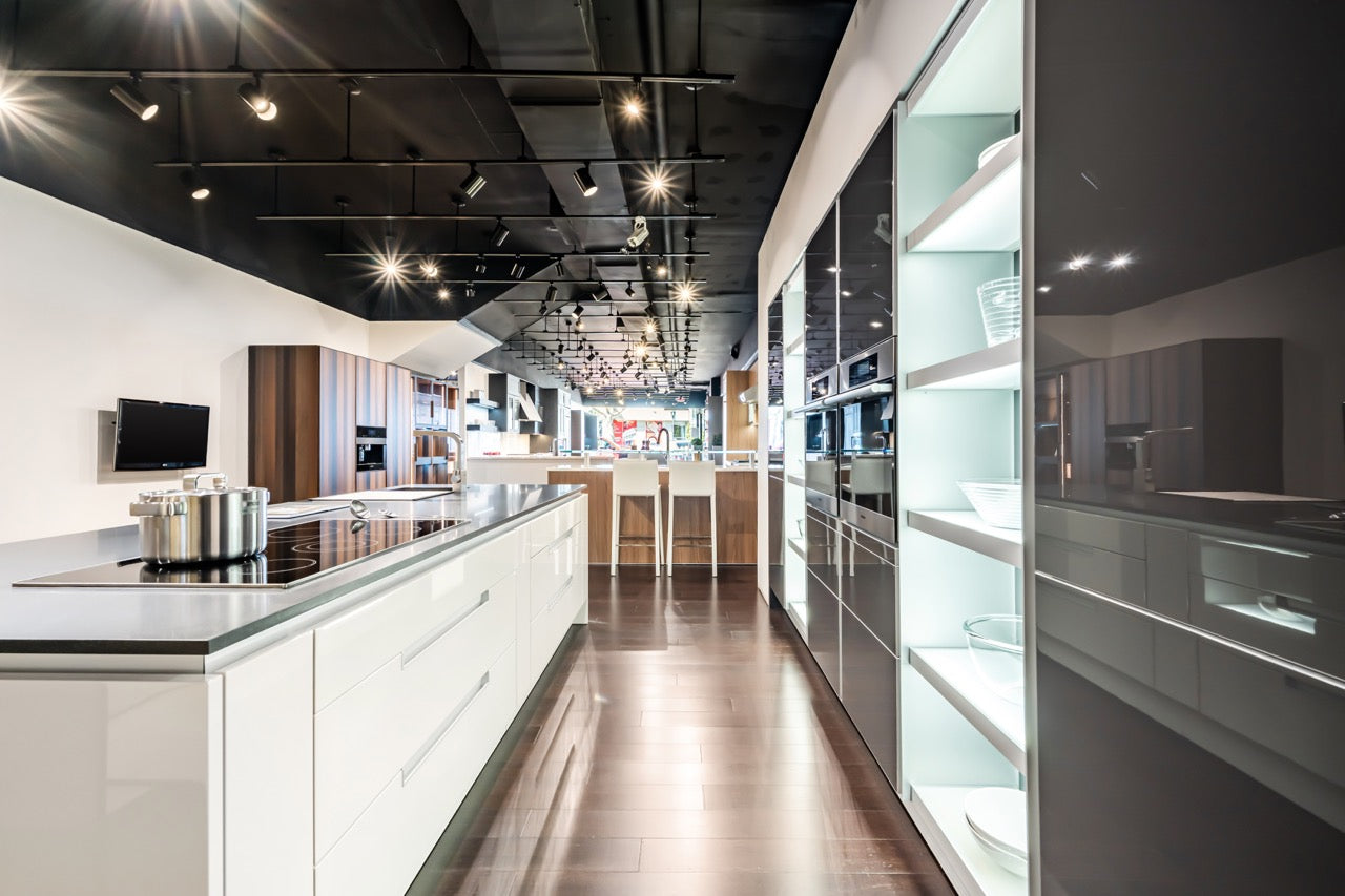 Poggenpohl Modern High Gloss Beige & Titan Grey Kitchen with Miele Appliances
