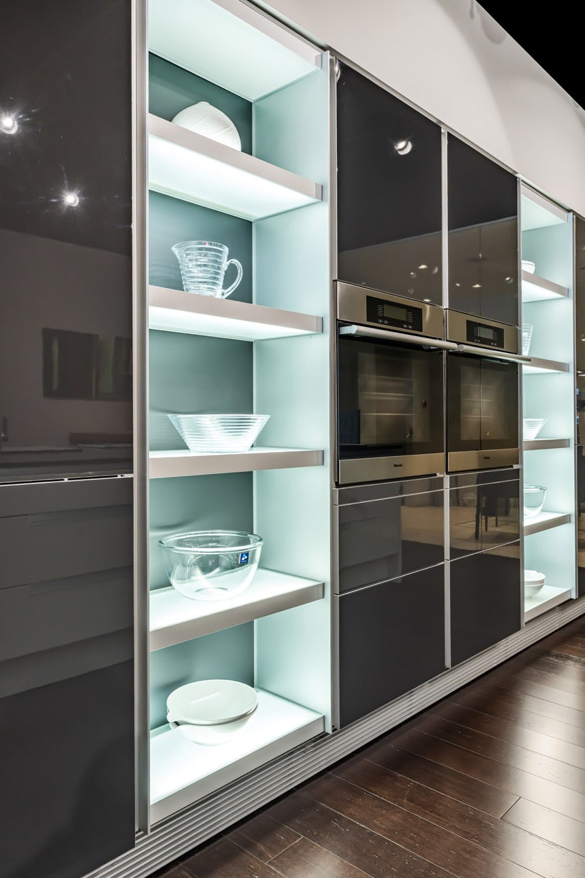Poggenpohl Modern High Gloss Beige & Titan Grey Kitchen with Miele Appliances