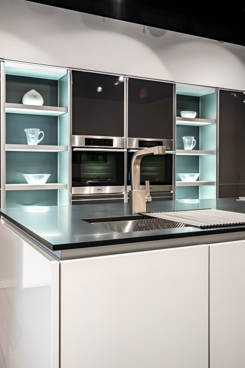 Poggenpohl Modern High Gloss Beige & Titan Grey Kitchen with Miele Appliances