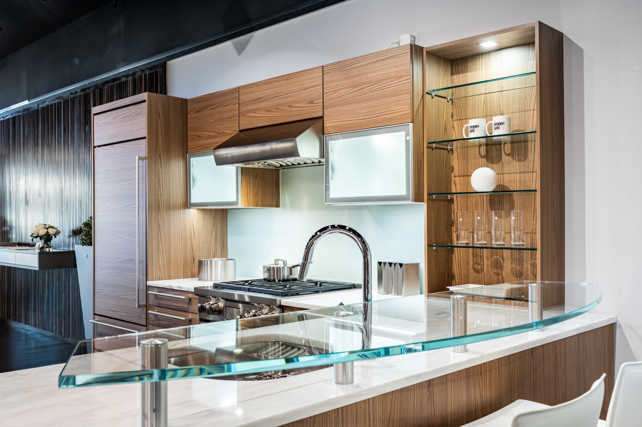Poggenpohl Modern Brown Elm Kitchen with Wolf & Sub-Zero Appliances