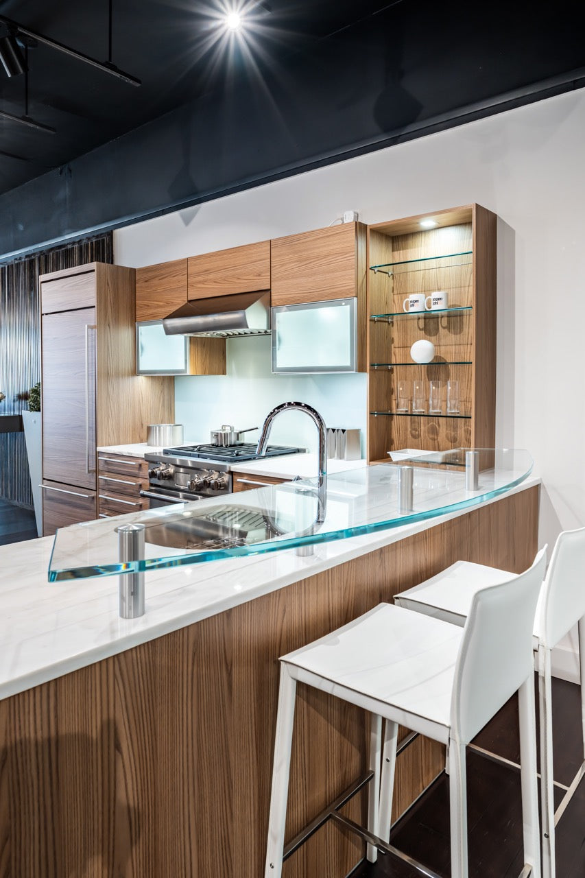 Poggenpohl Modern Brown Elm Kitchen with Wolf & Sub-Zero Appliances