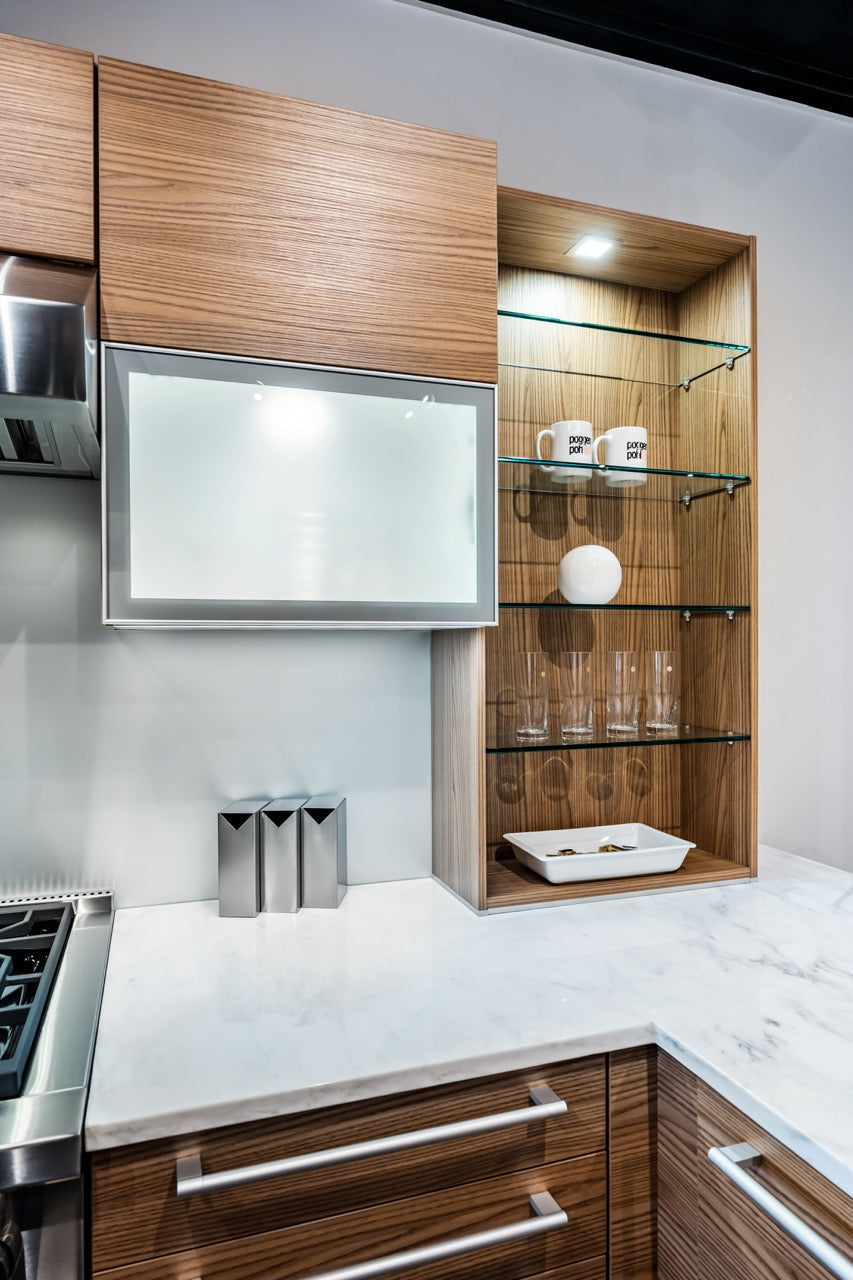 Poggenpohl Modern Brown Elm Kitchen with Wolf & Sub-Zero Appliances