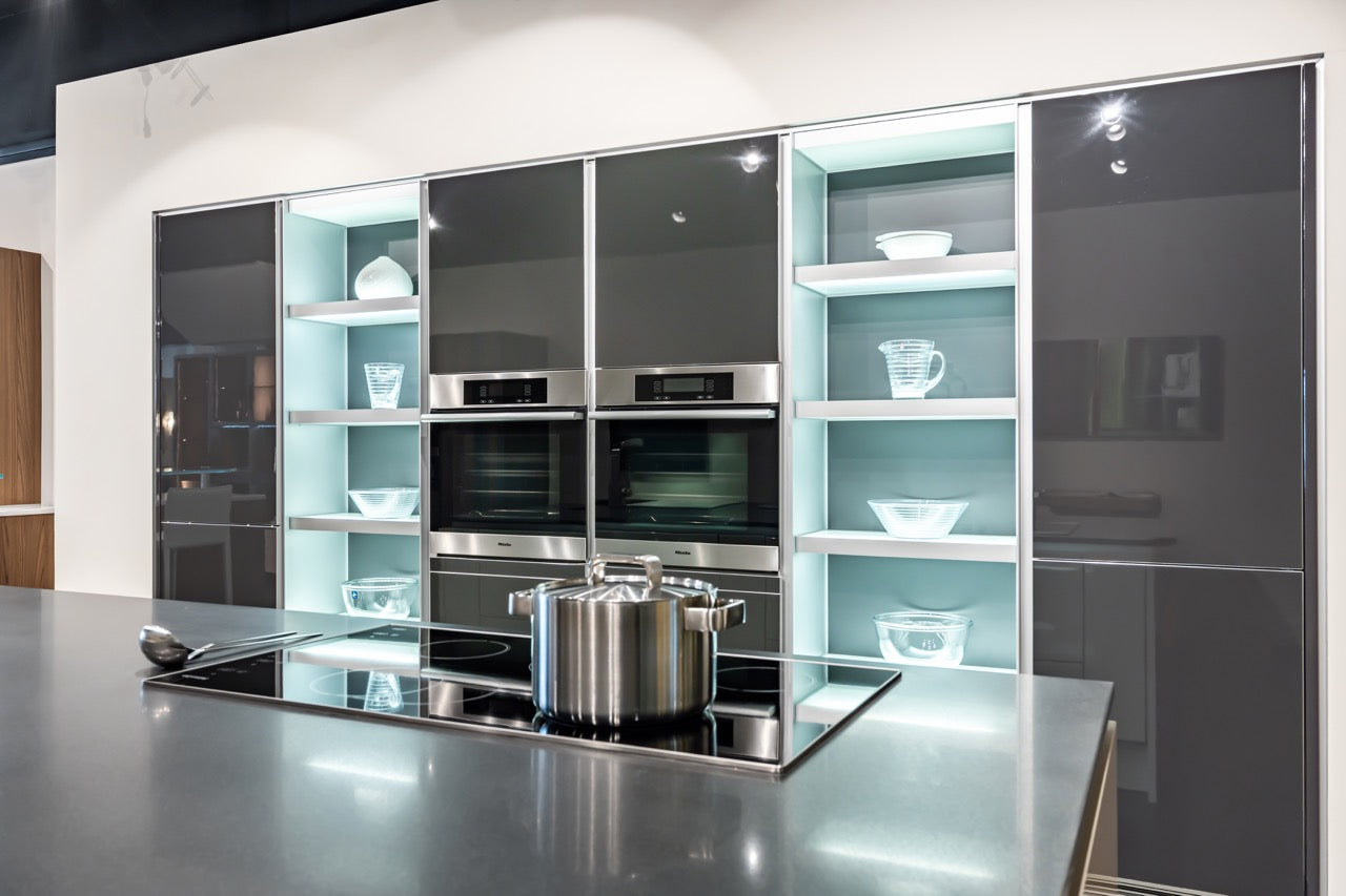 Poggenpohl Modern High Gloss Beige & Titan Grey Kitchen with Miele Appliances