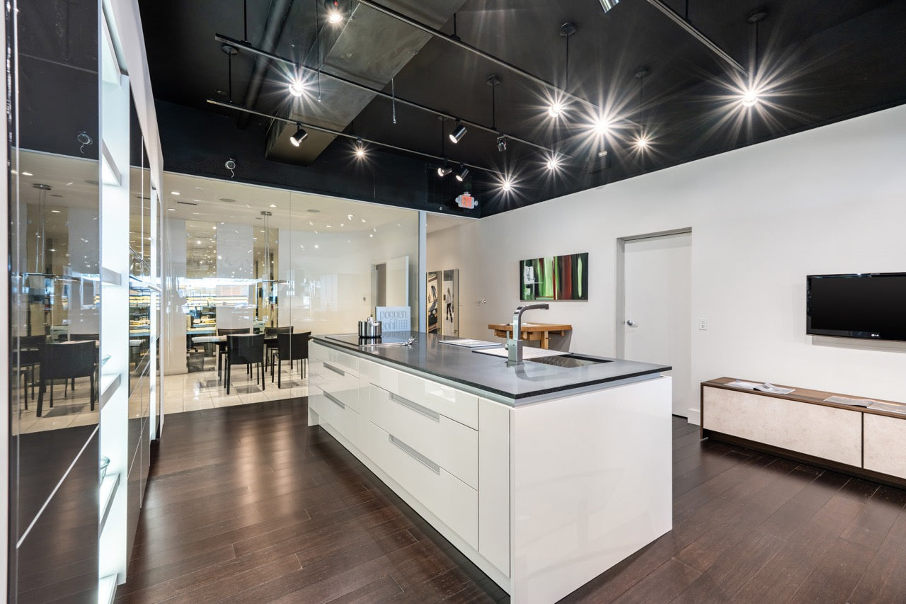 Poggenpohl Modern High Gloss Beige & Titan Grey Kitchen with Miele Appliances