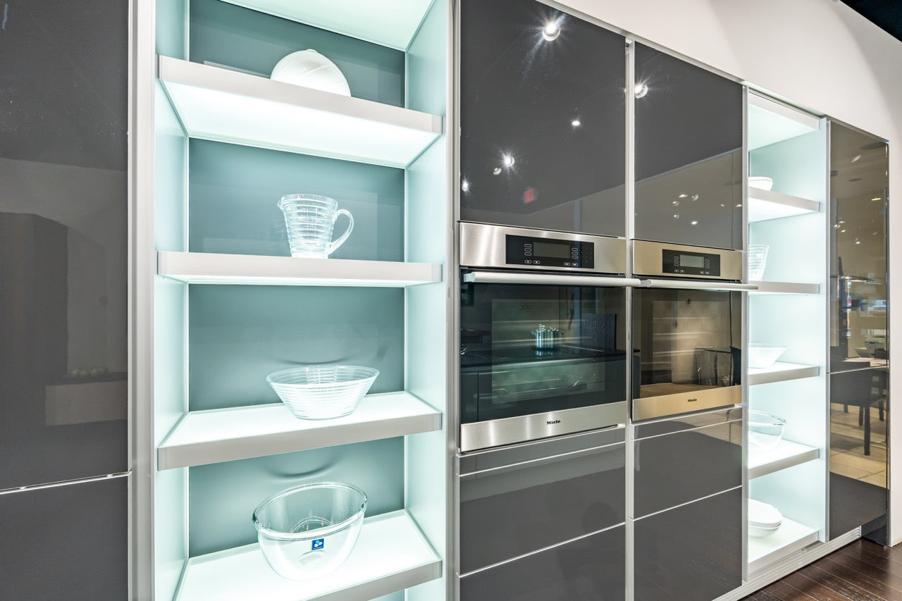 Poggenpohl Modern High Gloss Beige & Titan Grey Kitchen with Miele Appliances