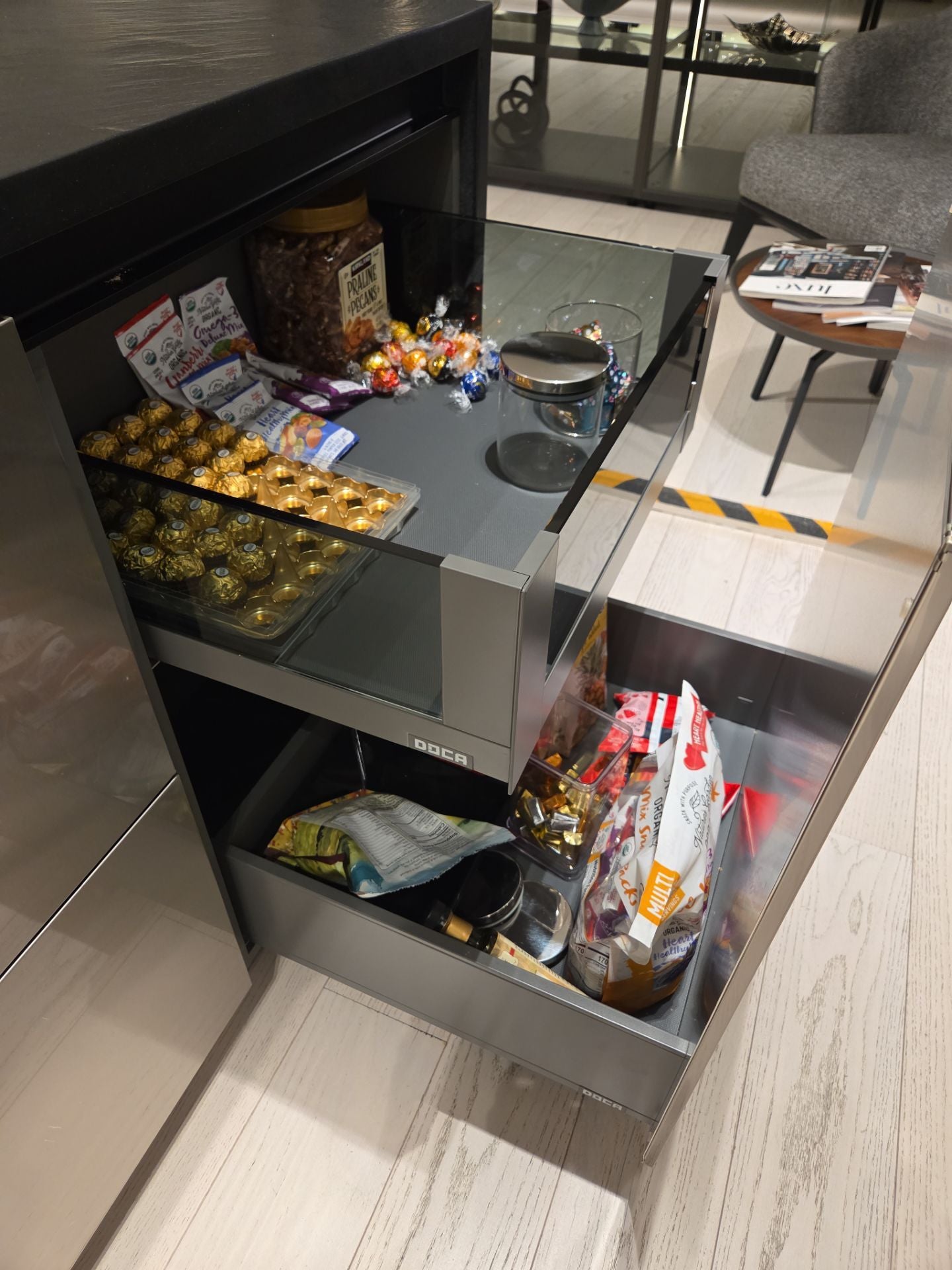 DOCA Modern Wood Veneer Black Kitchen with Island & Appliances