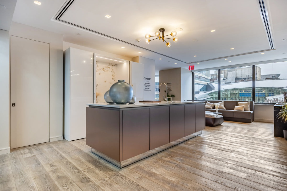 SieMatic S2 Modern Rose Gold Handleless Island with Lotus White Hideaway Pantry | photo 7