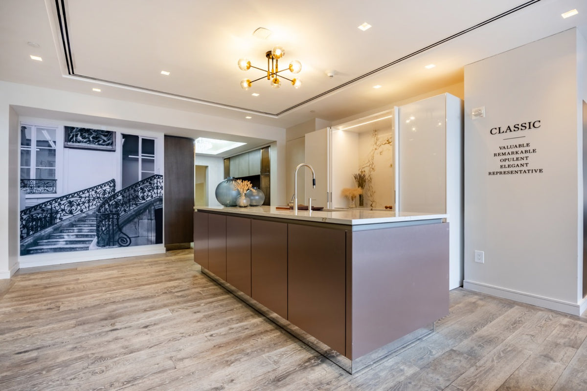 SieMatic S2 Modern Rose Gold Handleless Island with Lotus White Hideaway Pantry | photo 8
