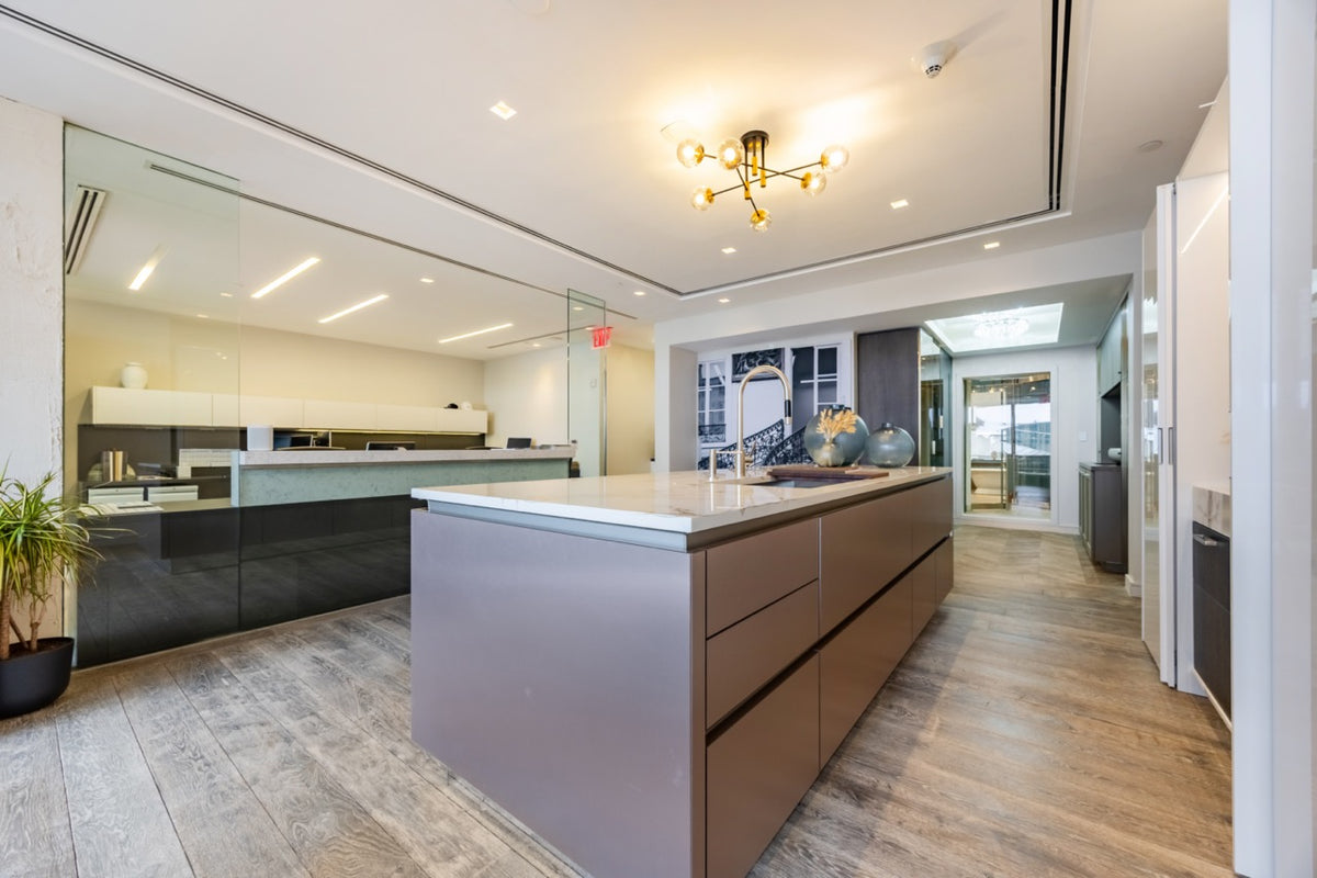 SieMatic S2 Modern Rose Gold Handleless Island with Lotus White Hideaway Pantry | photo 19