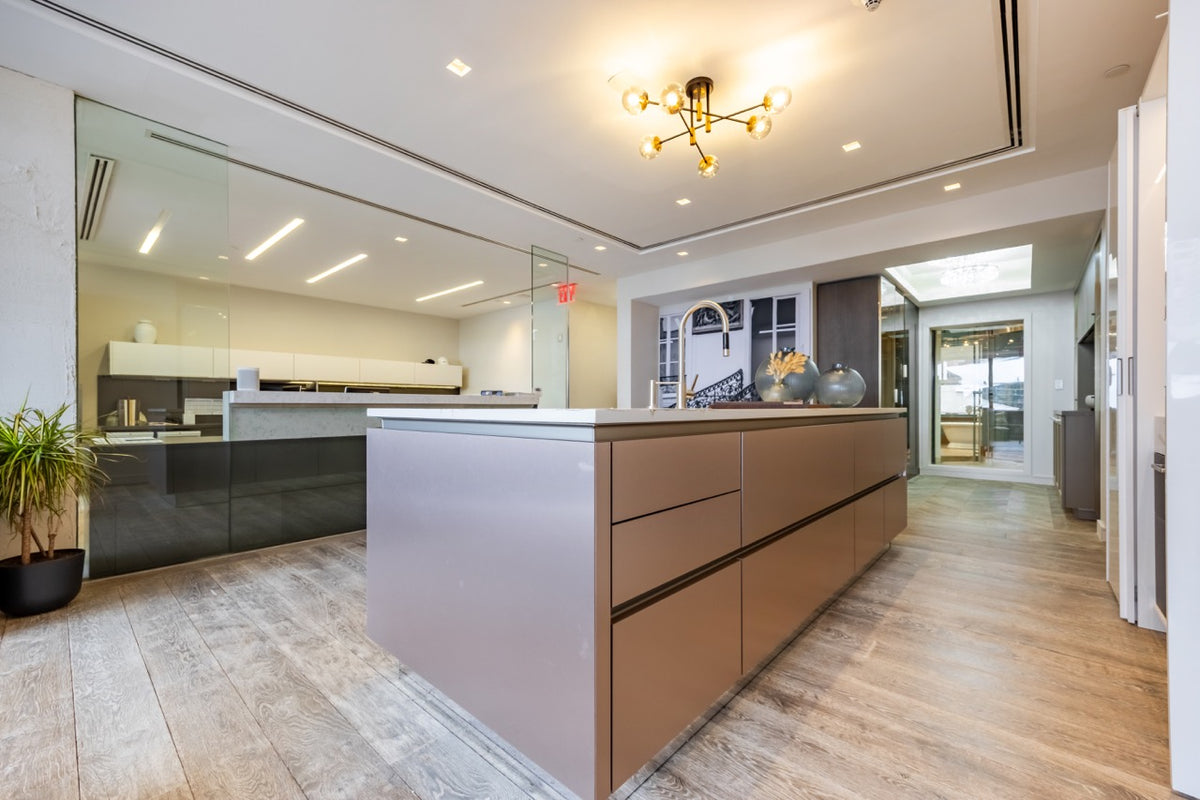 SieMatic S2 Modern Rose Gold Handleless Island with Lotus White Hideaway Pantry | photo 20