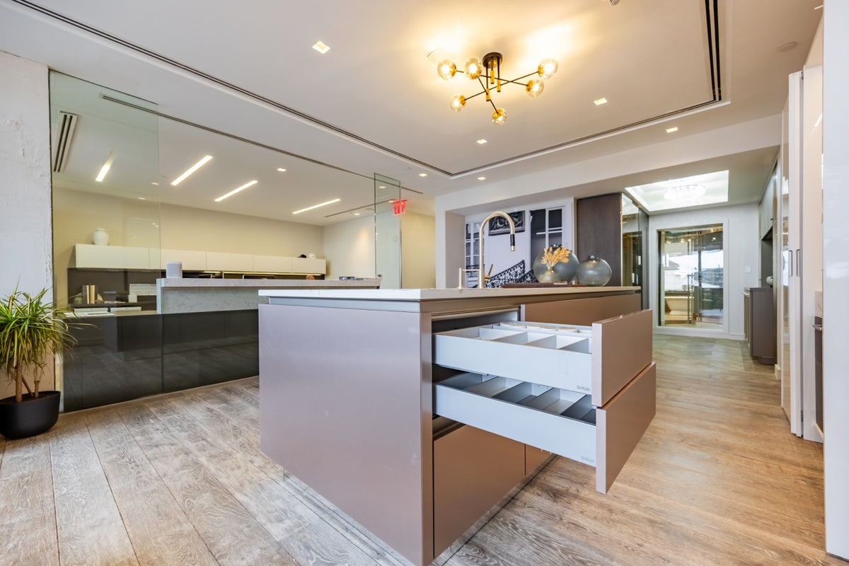 SieMatic S2 Modern Rose Gold Handleless Island with Lotus White Hideaway Pantry | photo 21