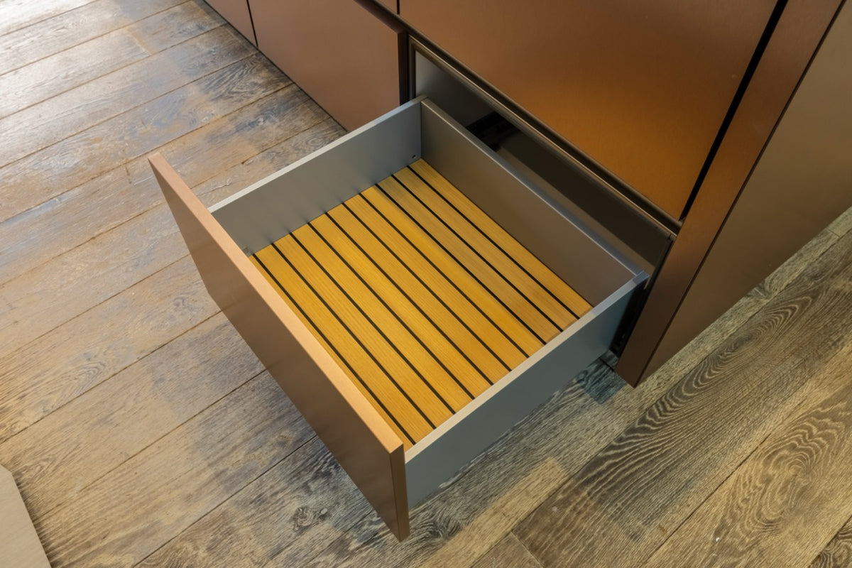 SieMatic S2 Modern Rose Gold Handleless Island with Lotus White Hideaway Pantry | photo 29