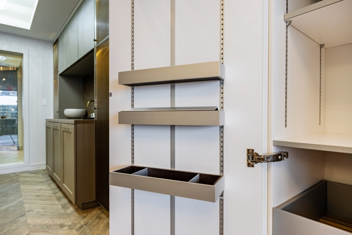 SieMatic S2 Modern Rose Gold Handleless Island with Lotus White Hideaway Pantry | photo 36
