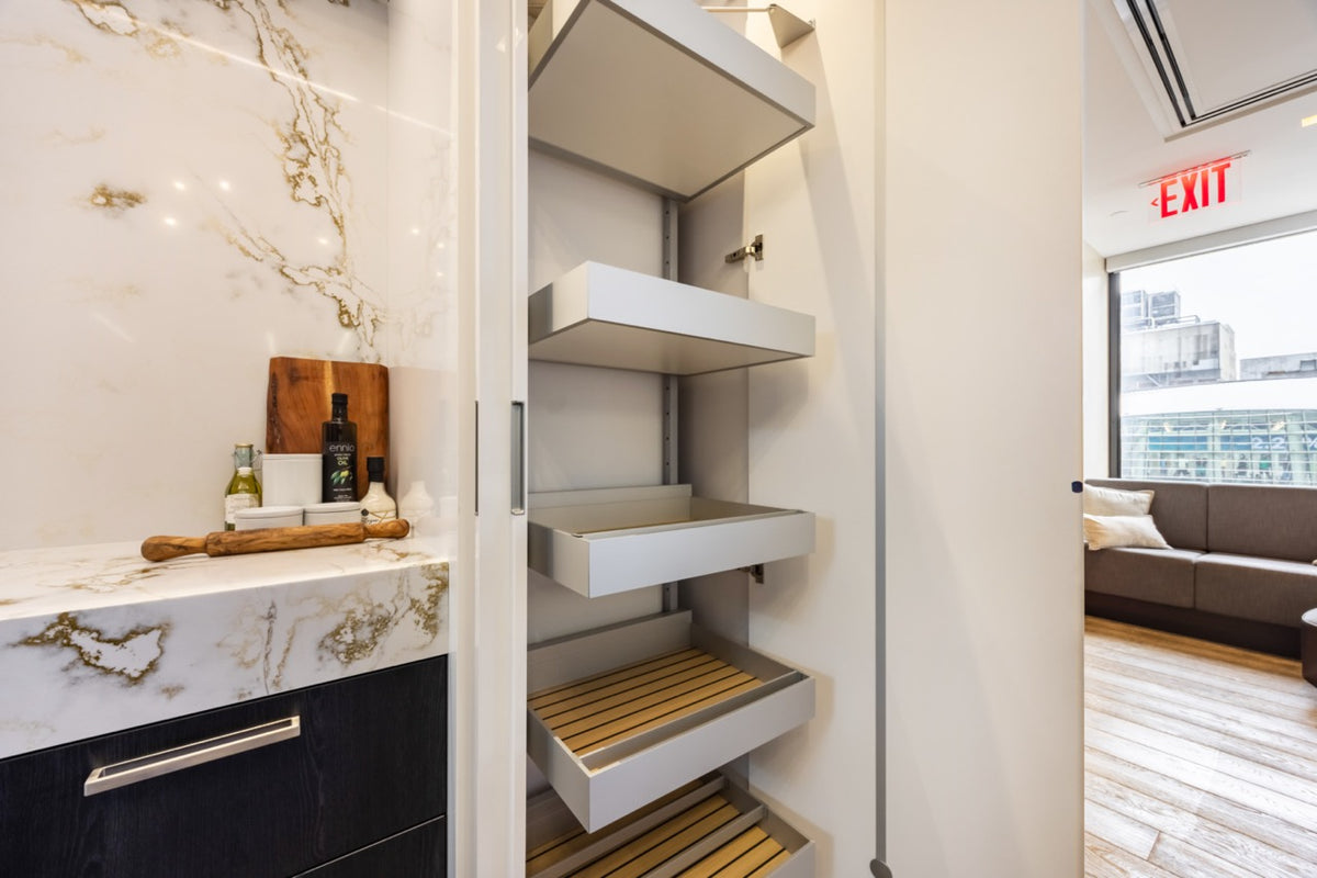 SieMatic S2 Modern Rose Gold Handleless Island with Lotus White Hideaway Pantry | photo 48
