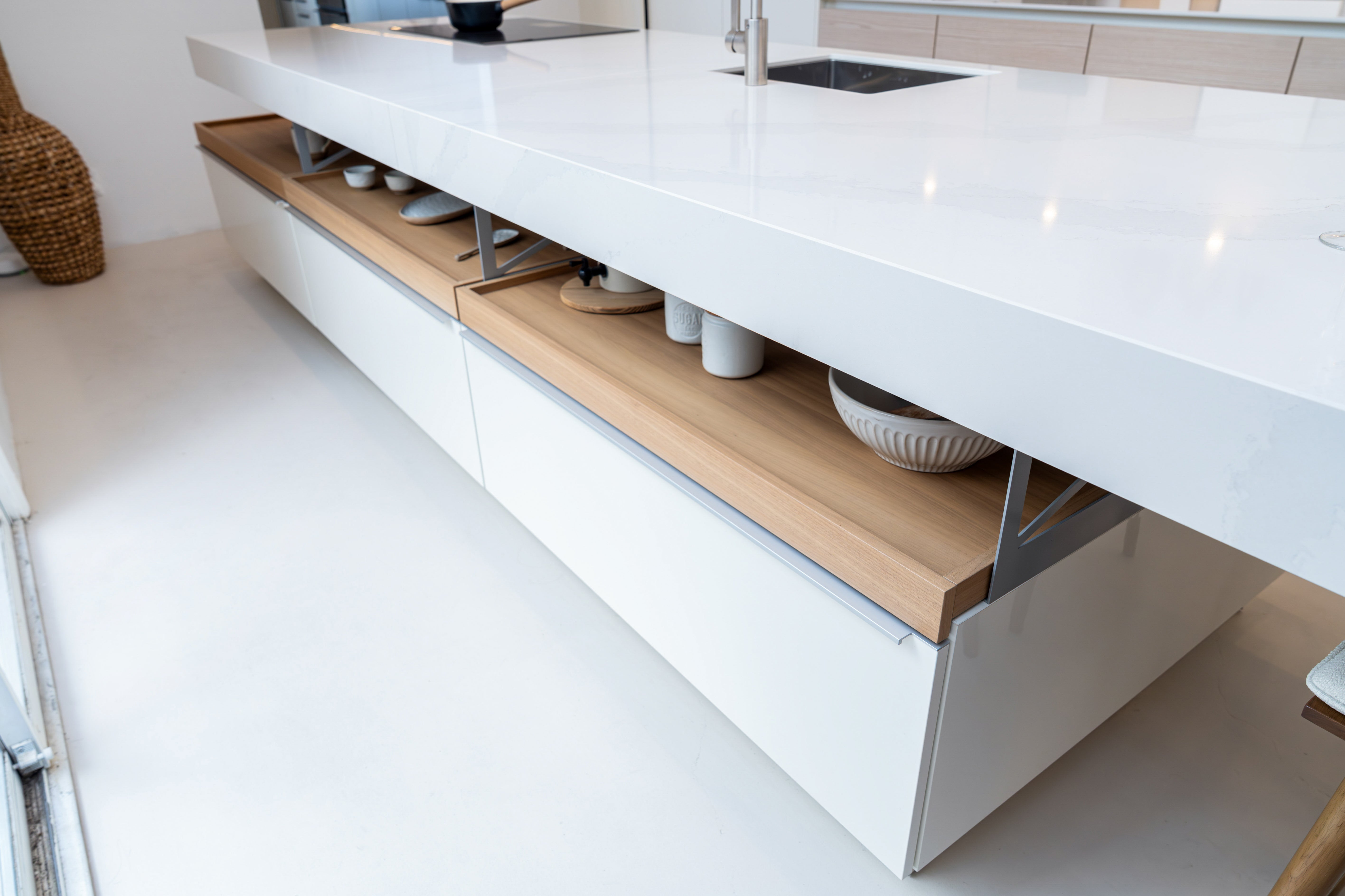 Poggenpohl +Modo High-Gloss Blossom White Kitchen Island