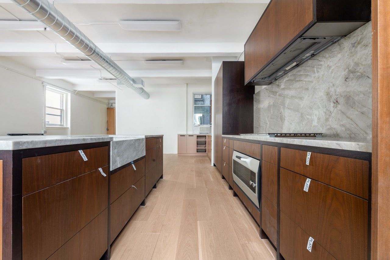Plato Natural Walnut & Espresso Modern Kitchen with Gaggenau Appliances