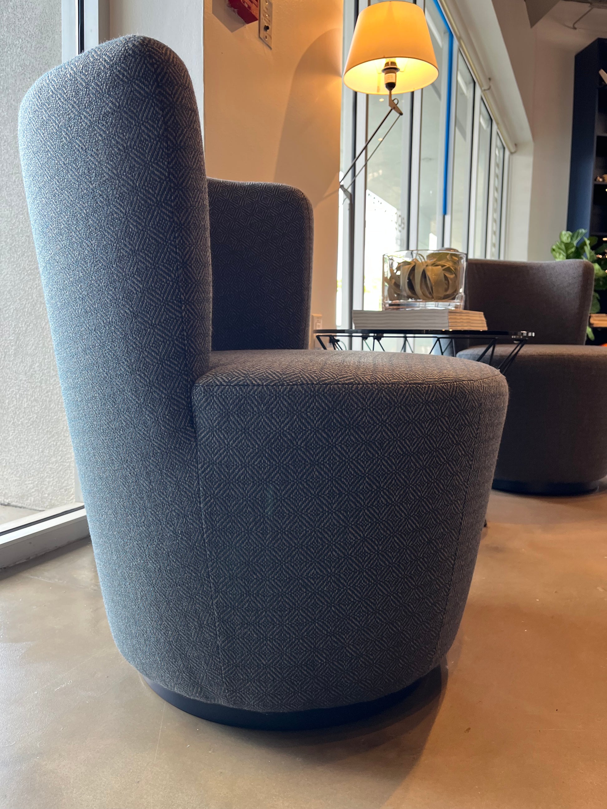 eggersmann Sophisticated Living Malia Blue Armchairs with Varnished Birchwood Base