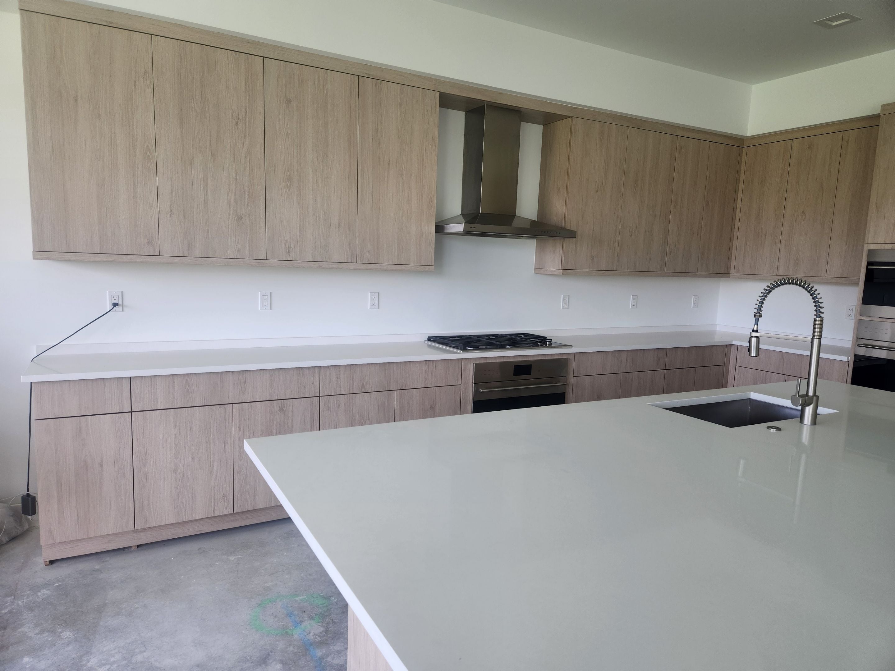 Cabico Sandy Oak Transitional Kitchen with Island & Wolf Appliances