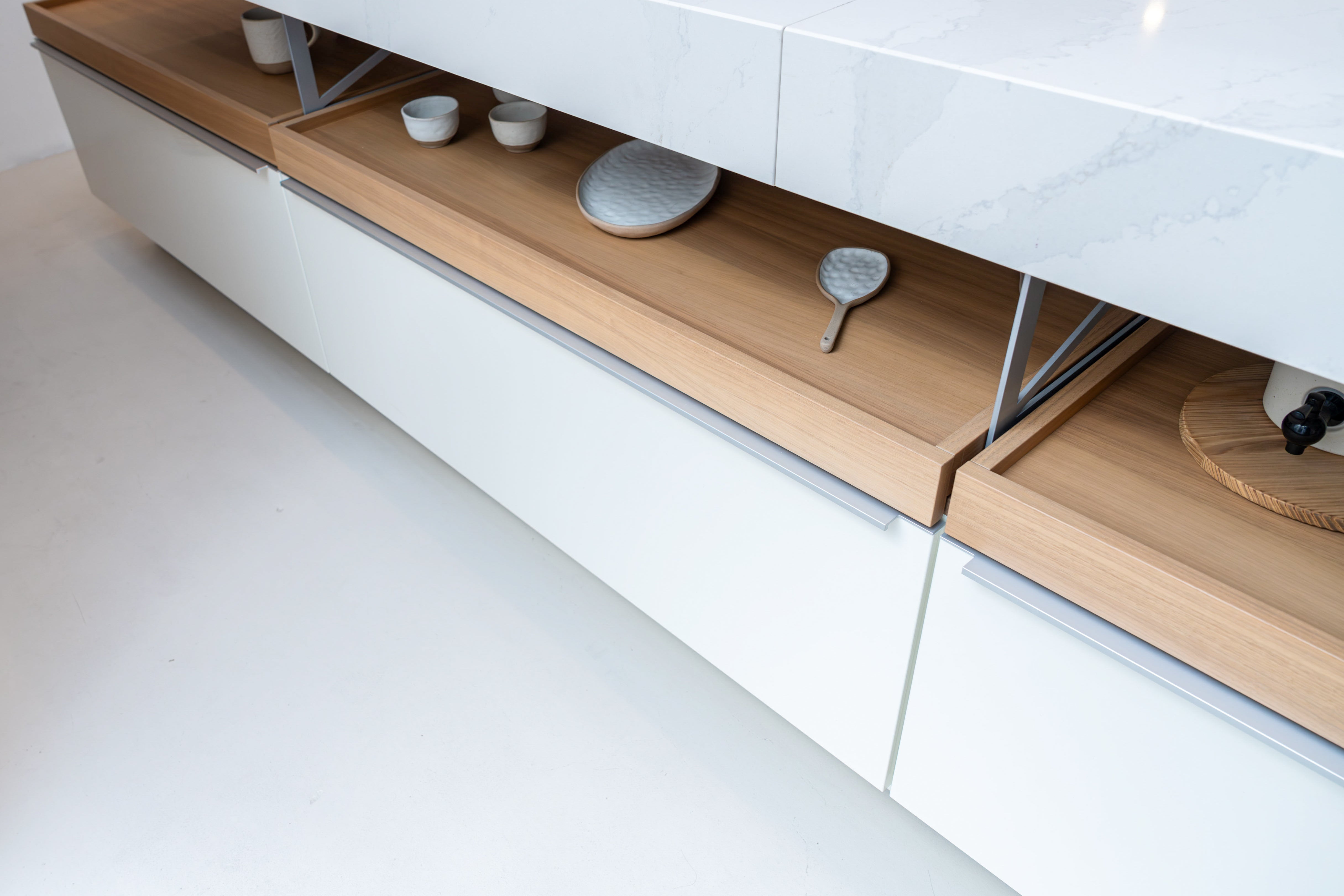 Poggenpohl +Modo High-Gloss Blossom White Kitchen Island