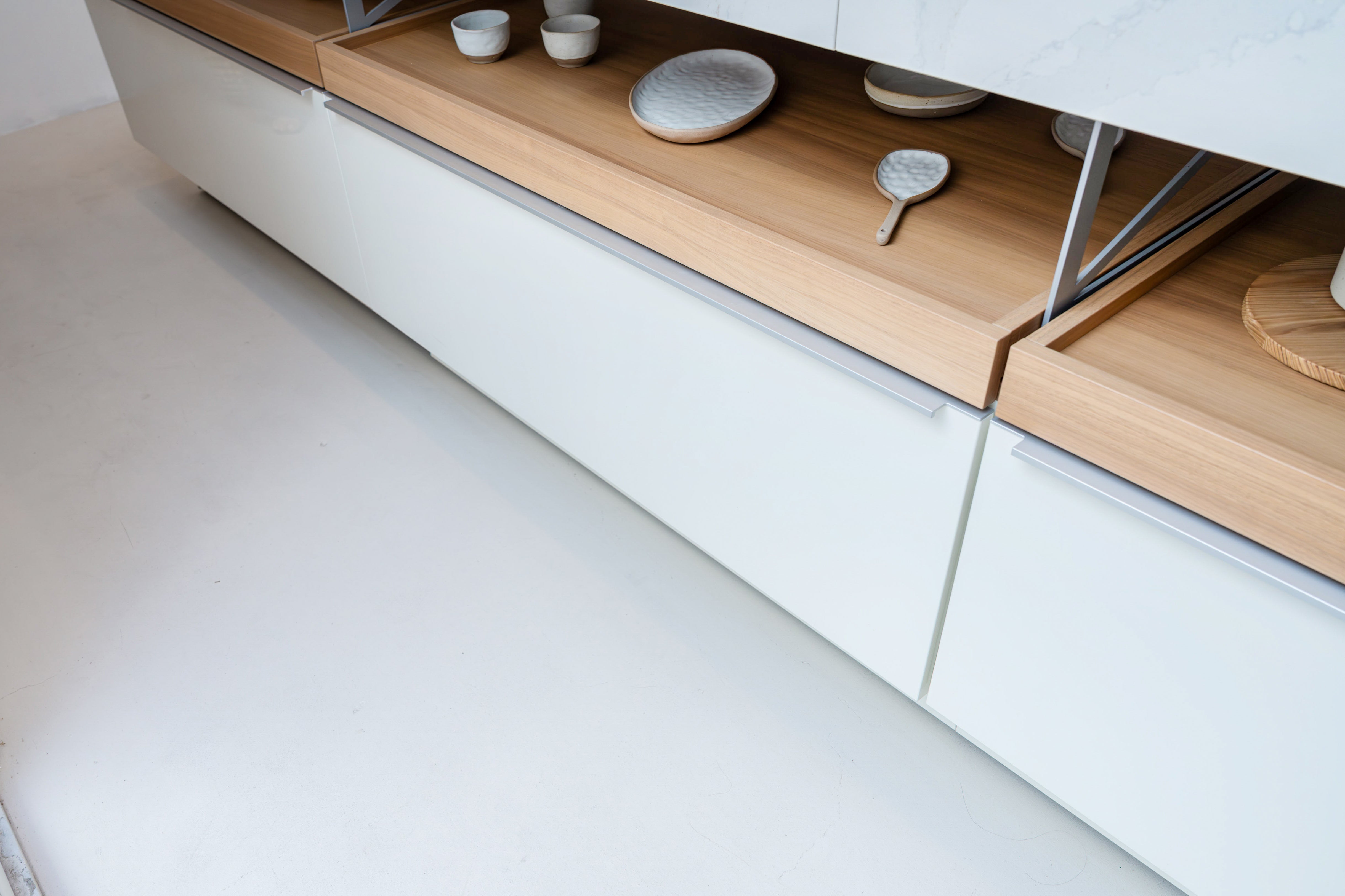 Poggenpohl +Modo High-Gloss Blossom White Kitchen Island