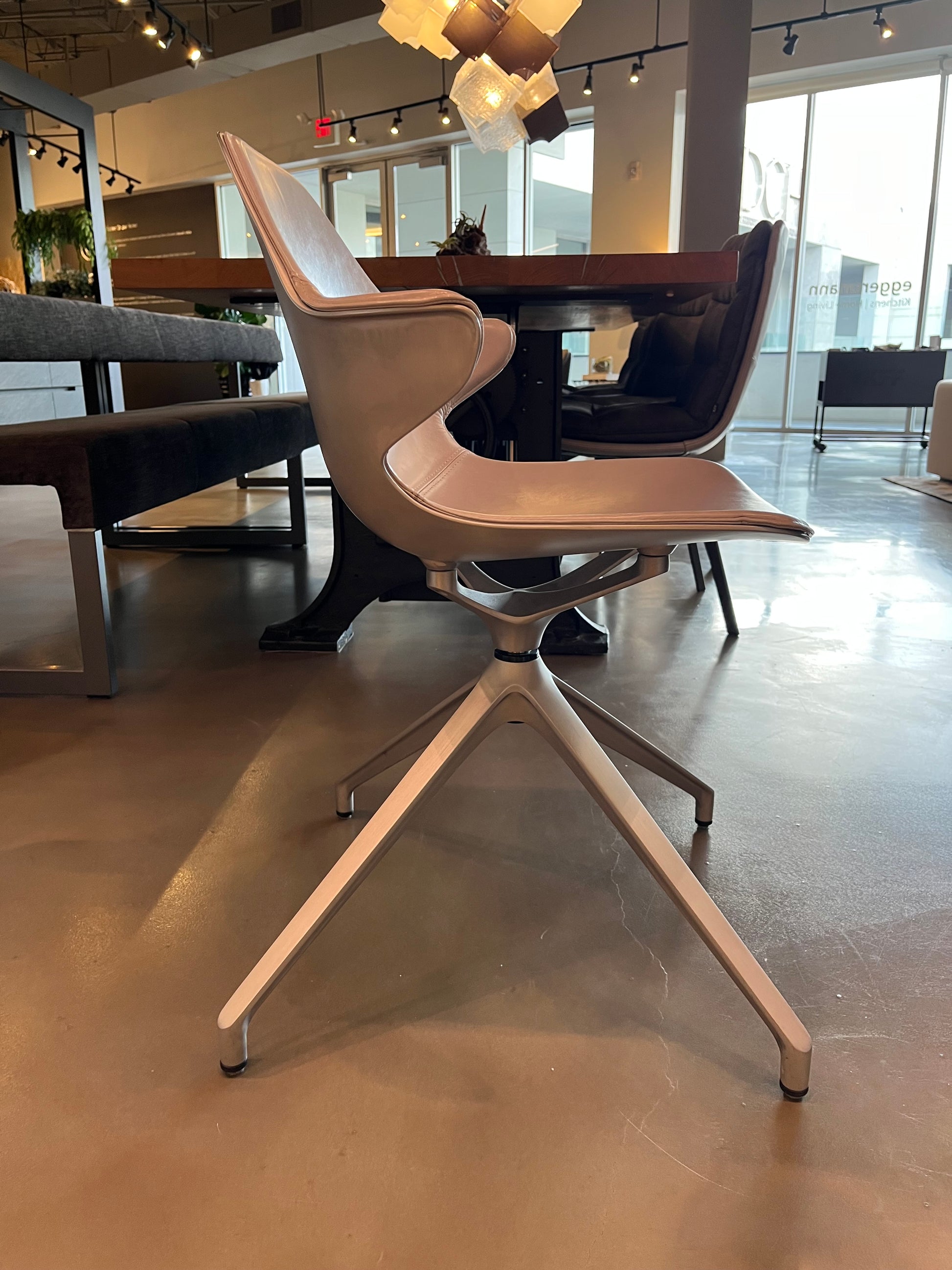 eggersmann KFF Kirk Swivel Amrchairs with Aluminum Seat Shell and Leather Inlay