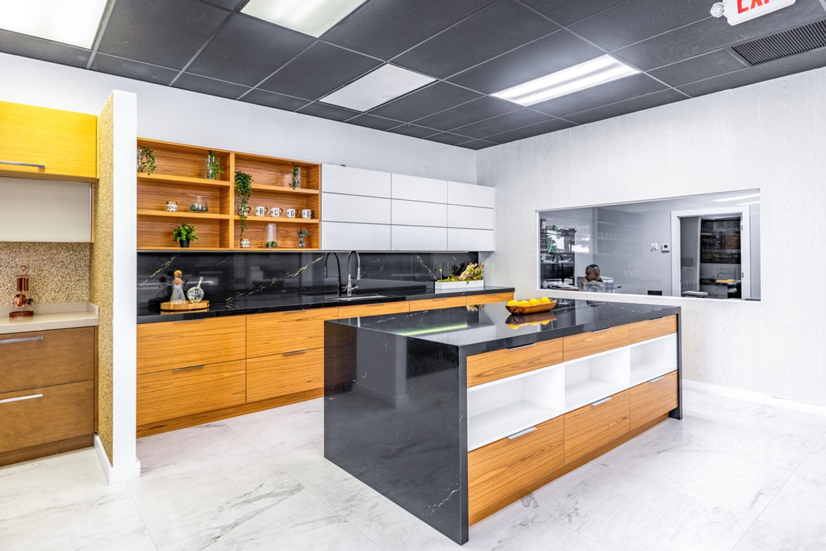 Bellmont Modern Teak Wood Veneer Wet Bar with Island
