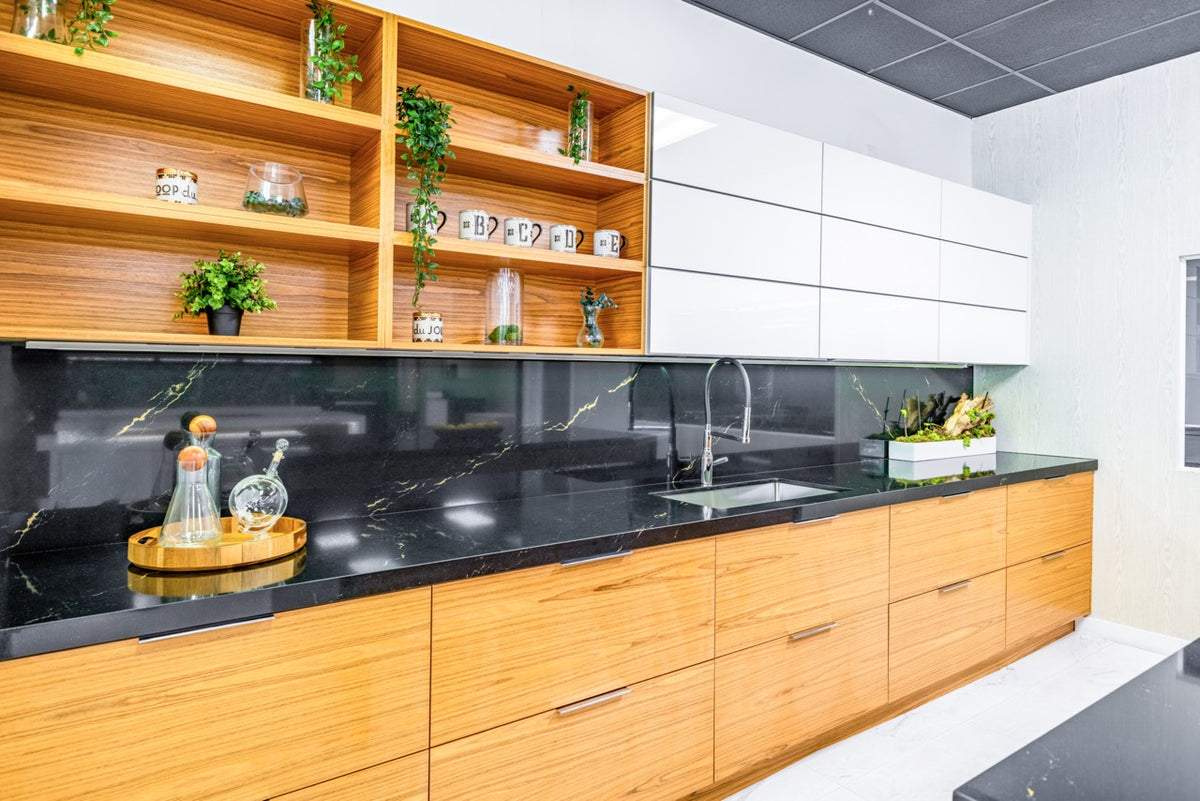 Bellmont Modern Teak Wood Veneer Wet Bar with Island