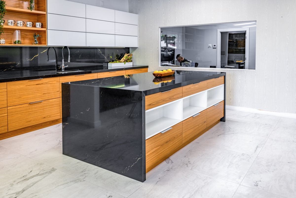 Bellmont Modern Teak Wood Veneer Wet Bar with Island