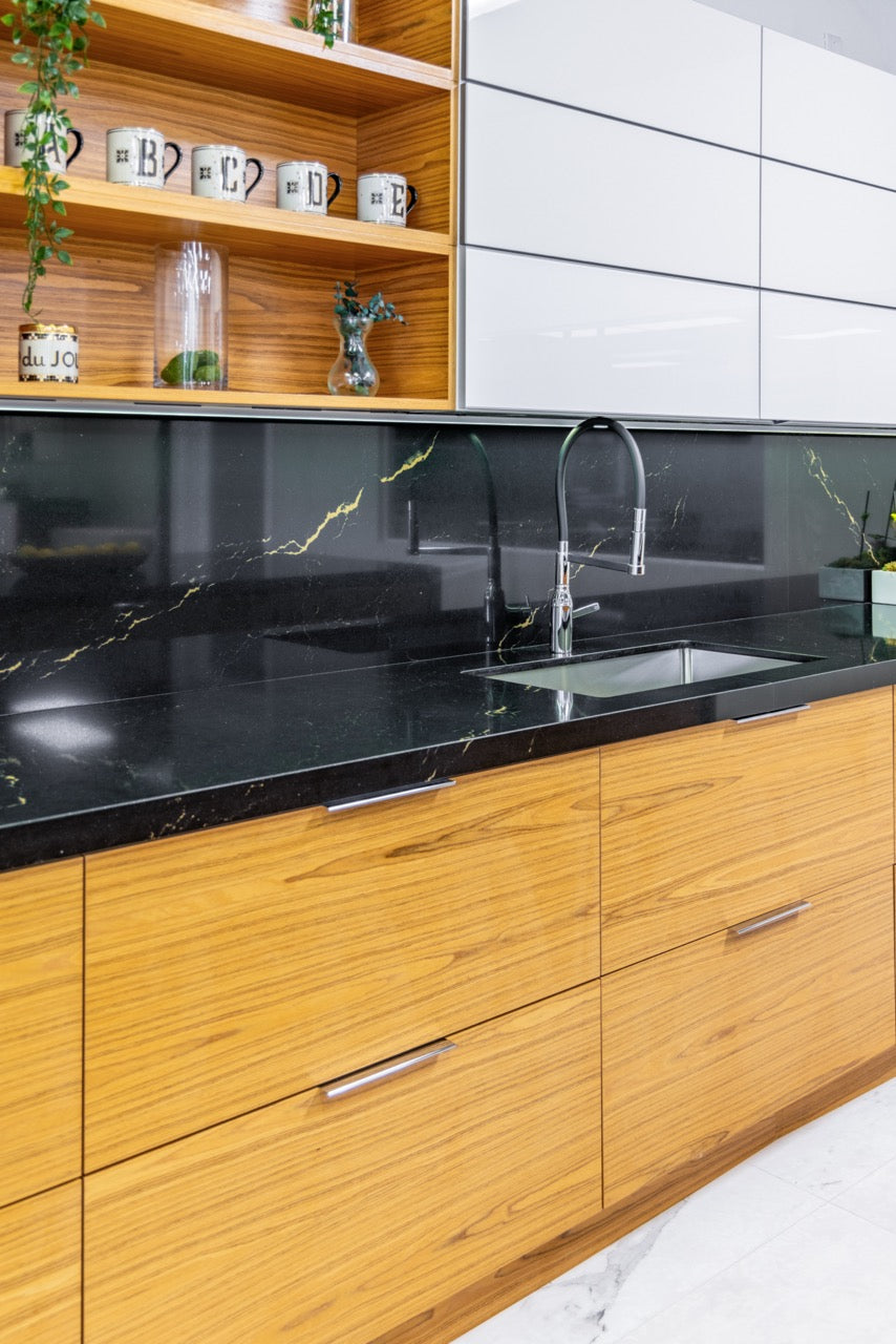 Bellmont Modern Teak Wood Veneer Wet Bar with Island