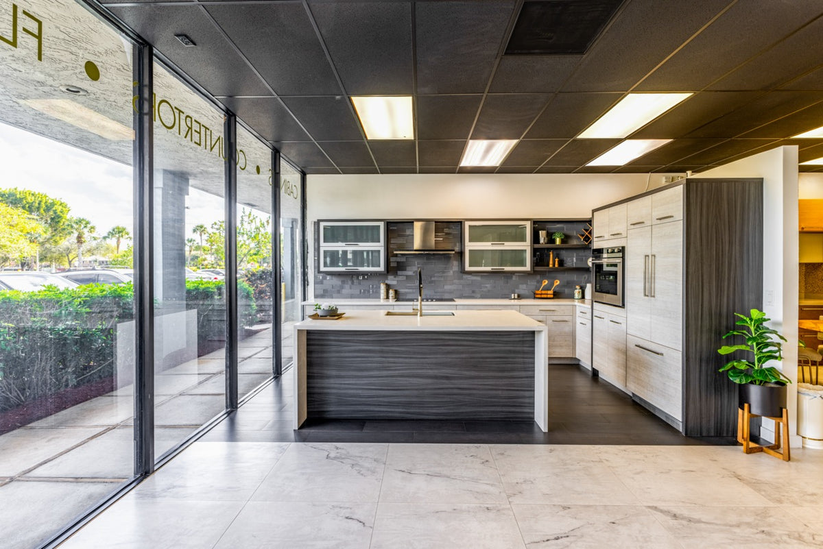 High-end architectural residential kitchen cabinetry in contemporary wood finish