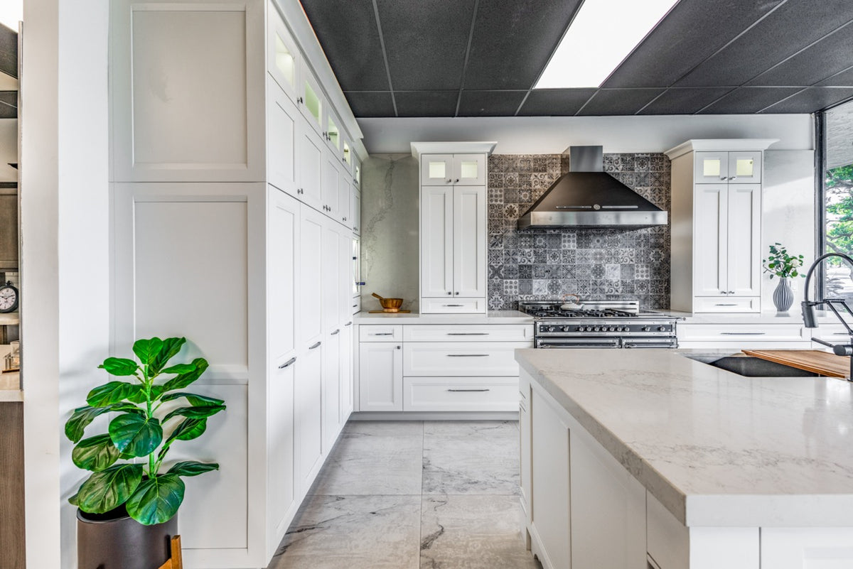 Complete luxury white kitchen cabinetry package with Italian built in appliances