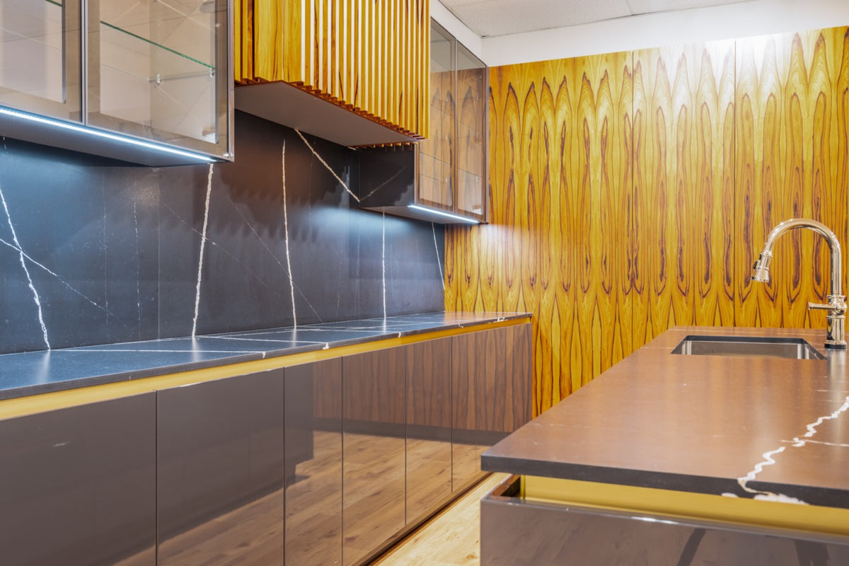 Hans Krug Modern Grey Gloss & Exotic Veneer Kitchen with Island