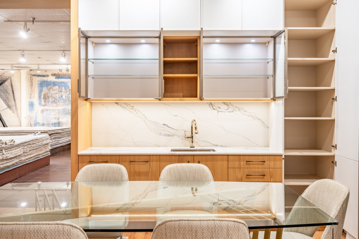 German luxury two tone natural oak and matte white home bar cabinetry