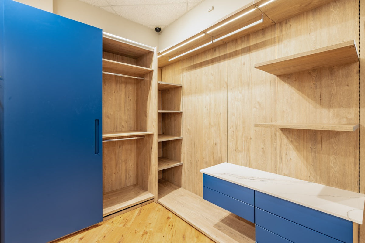 Hans Krug Brilliant Blue & Bleached Beam Oak Closet System