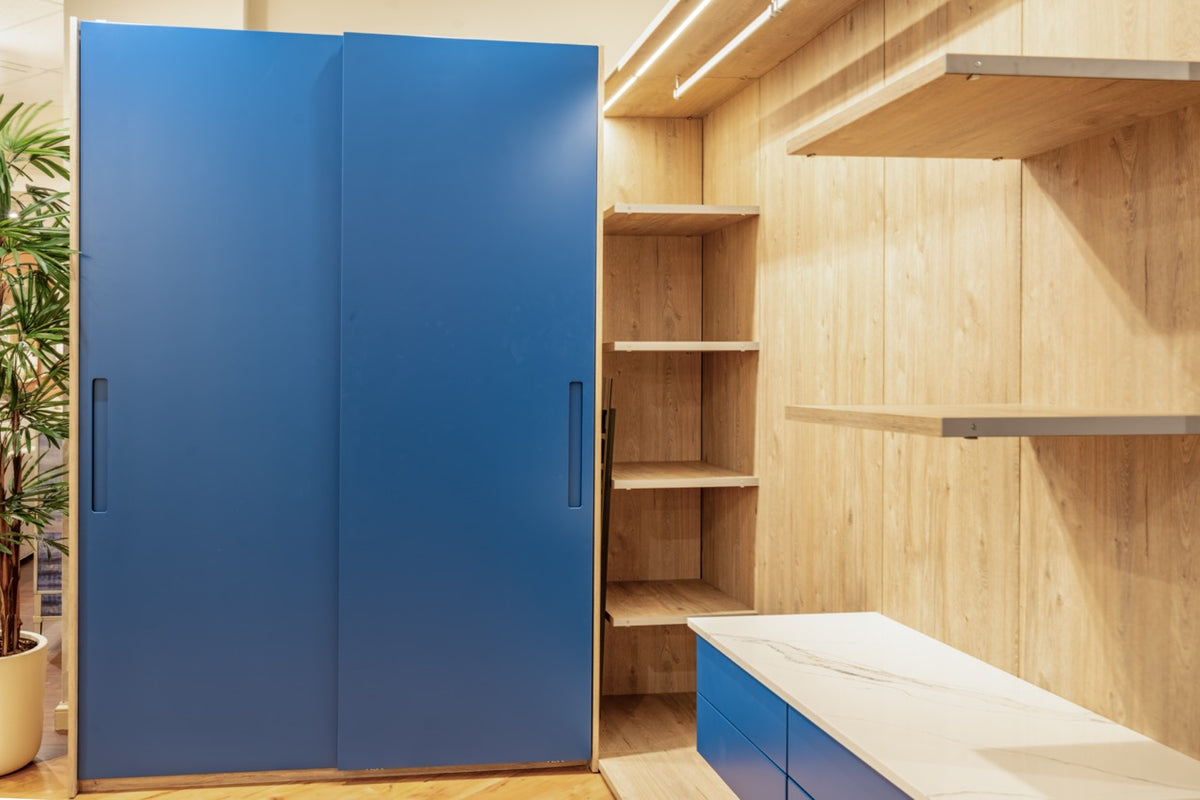Hans Krug Brilliant Blue & Bleached Beam Oak Closet System