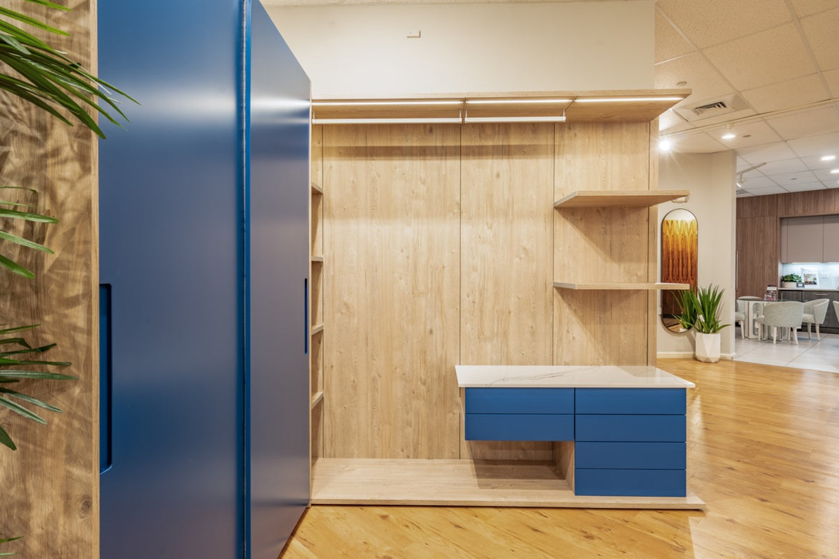Hans Krug Brilliant Blue & Bleached Beam Oak Closet System