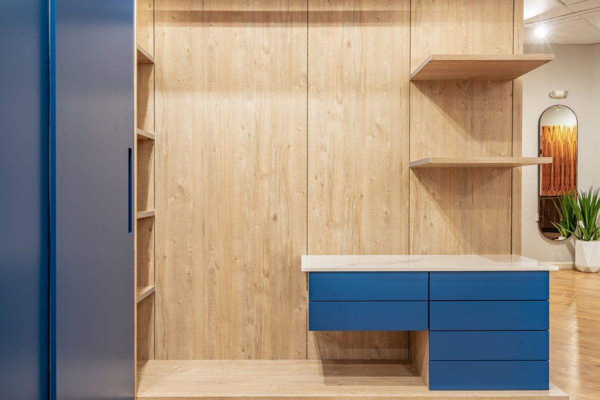 Hans Krug Brilliant Blue & Bleached Beam Oak Closet System