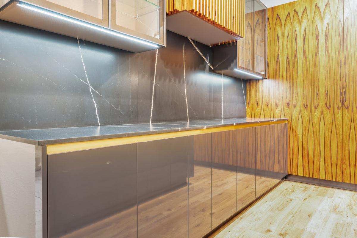 Hans Krug Modern Grey Gloss & Exotic Veneer Kitchen with Island