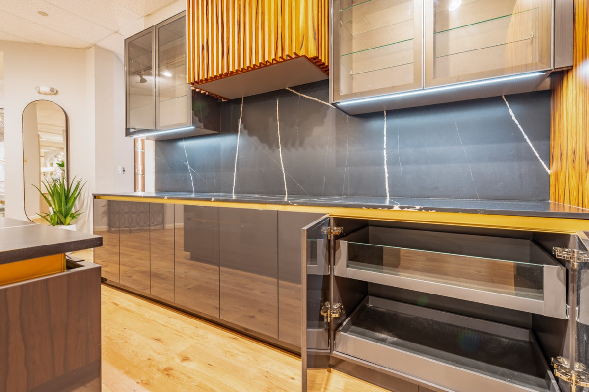 Hans Krug Modern Grey Gloss & Exotic Veneer Kitchen with Island