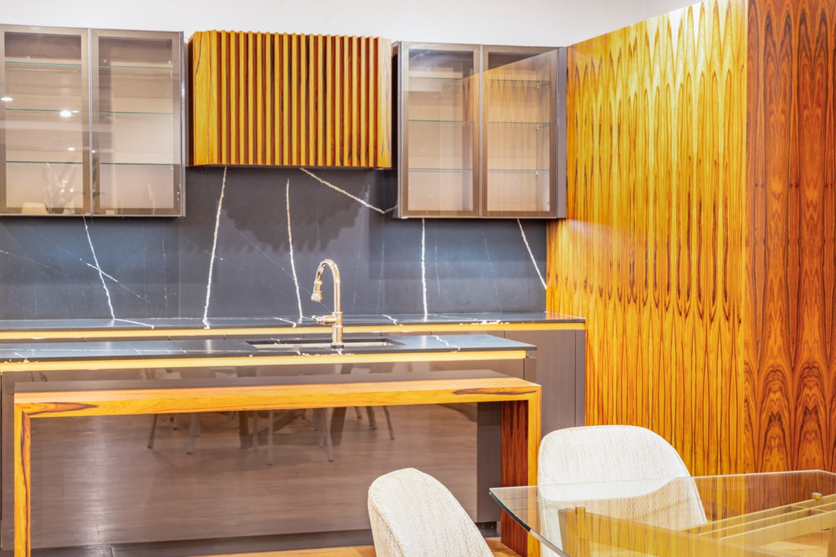 Hans Krug Modern Grey Gloss & Exotic Veneer Kitchen with Island