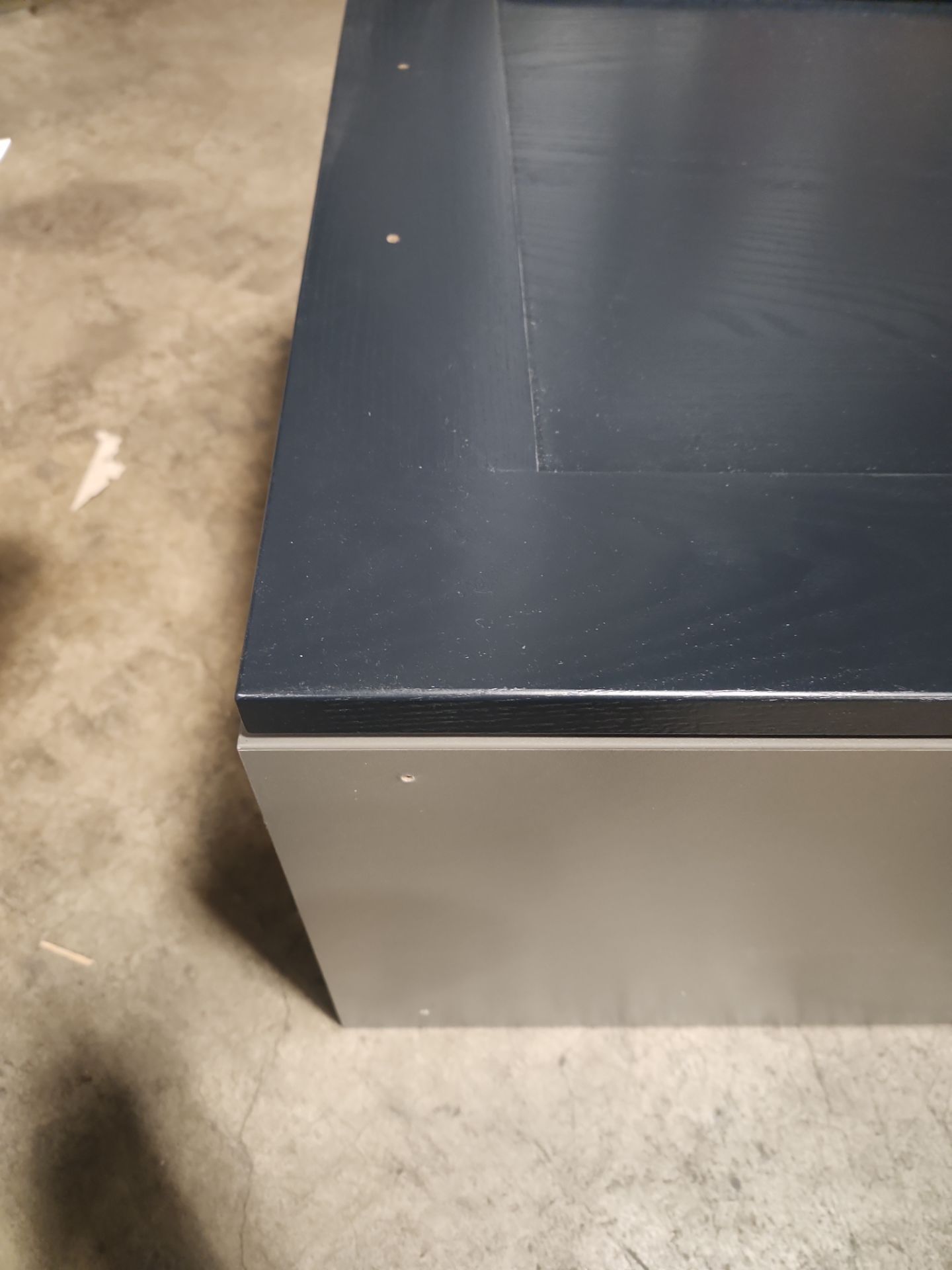 Häcker Velvet Blue & Light Grey Transitional Kitchen with Island and Stone Countertops