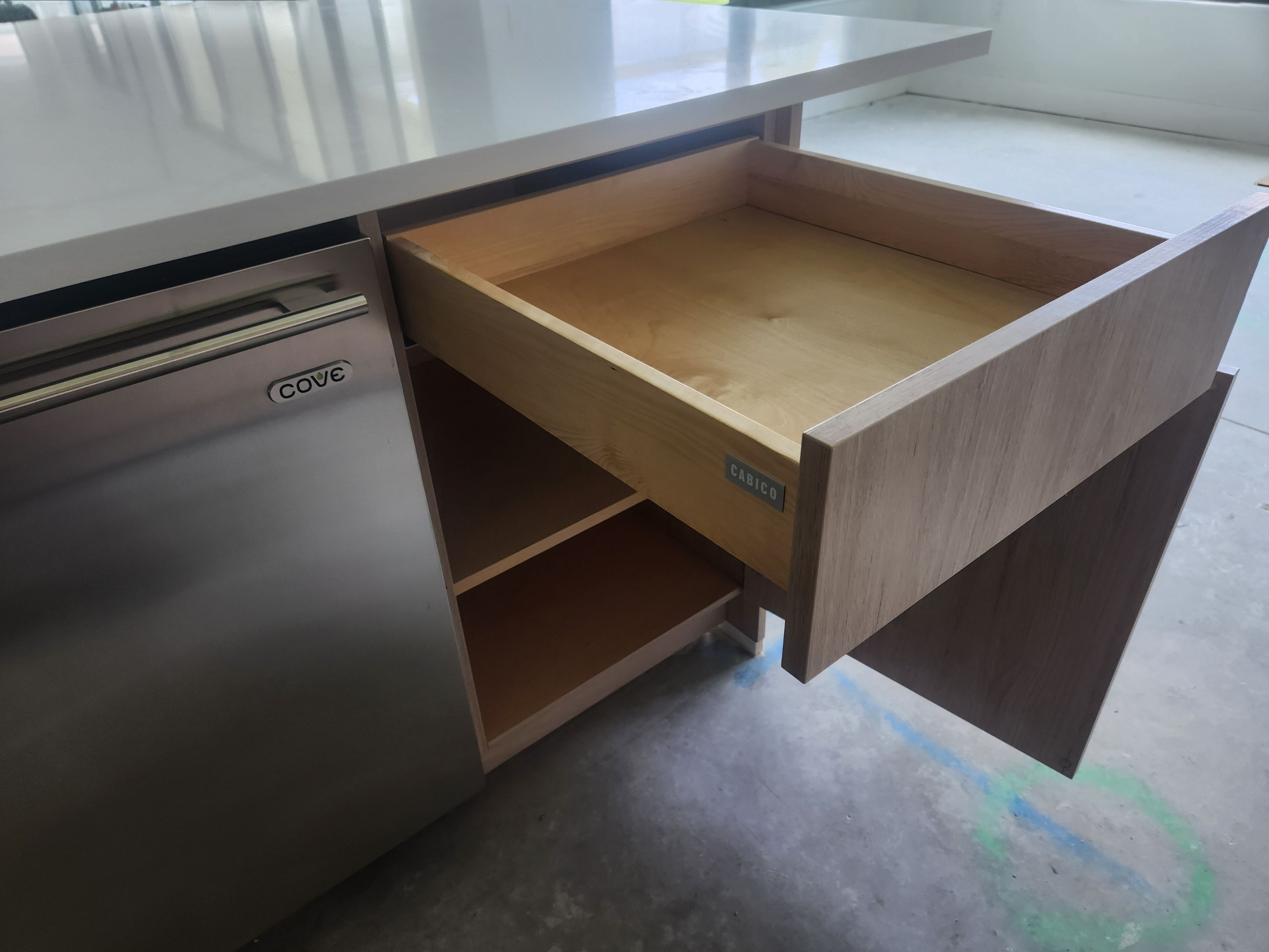 Cabico Sandy Oak Transitional Kitchen with Island & Wolf Appliances