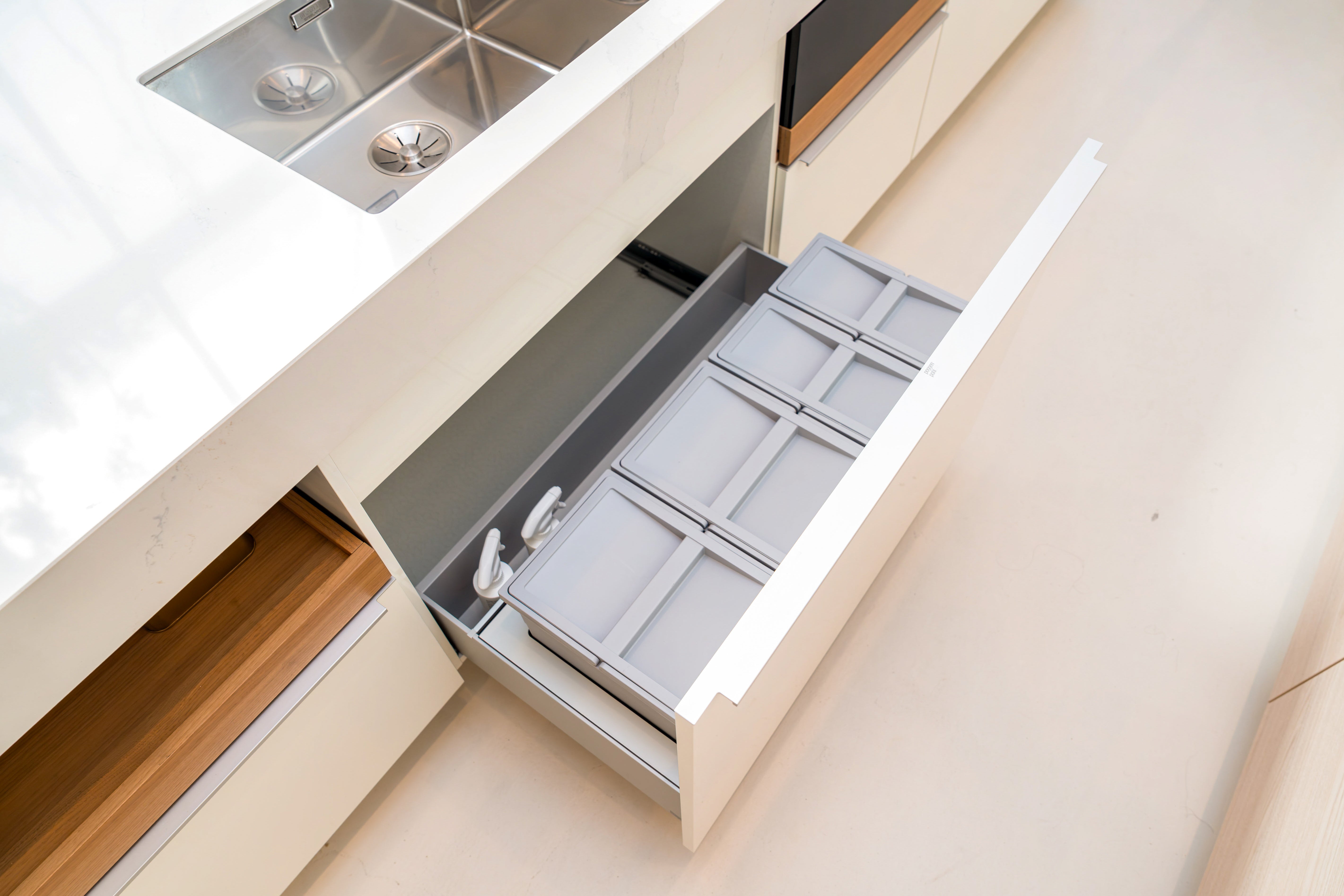 Poggenpohl +Modo High-Gloss Blossom White Kitchen Island