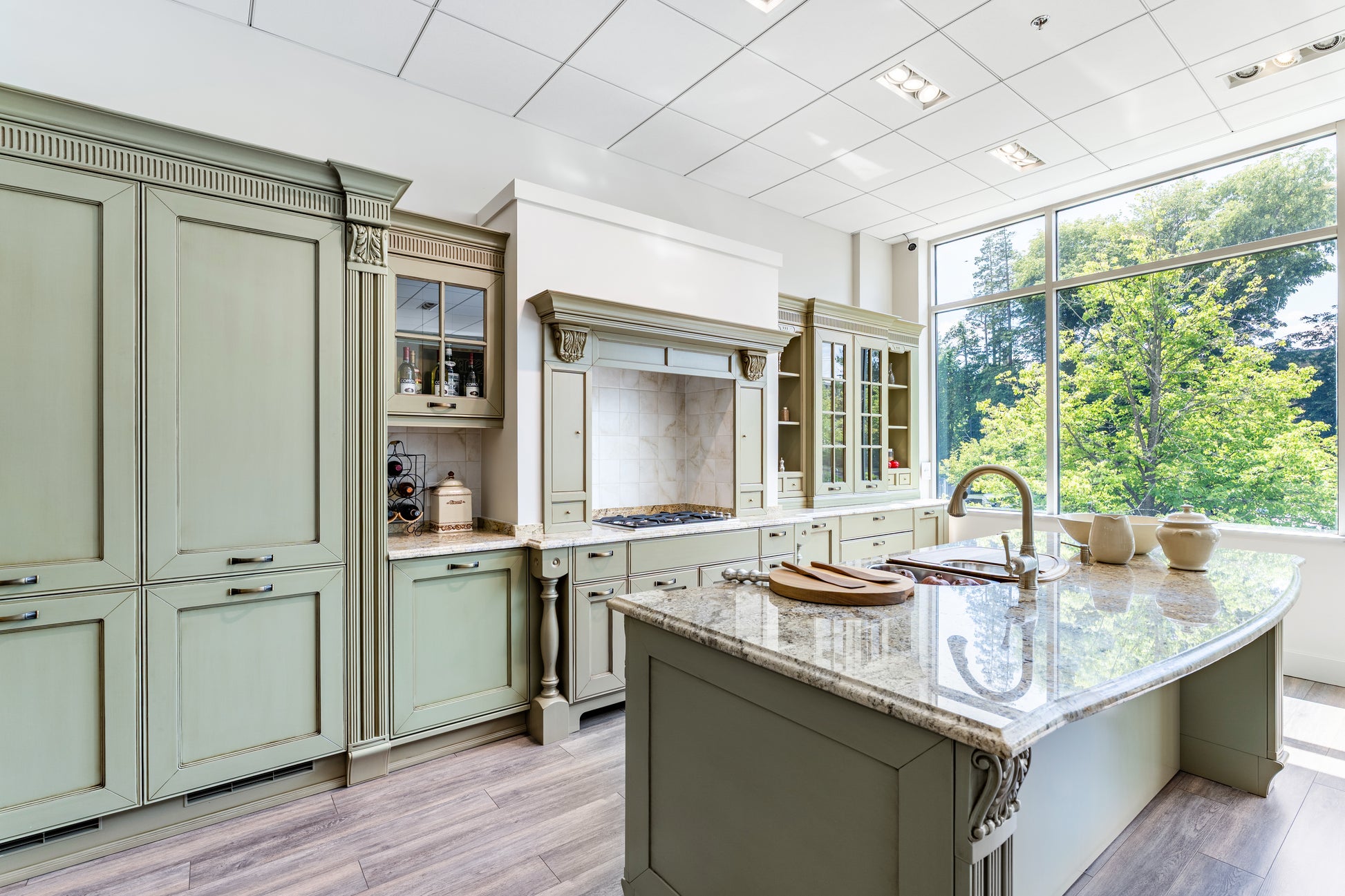 "The Waverly" Traditional Olive Green Kitchen with Island & Appliances