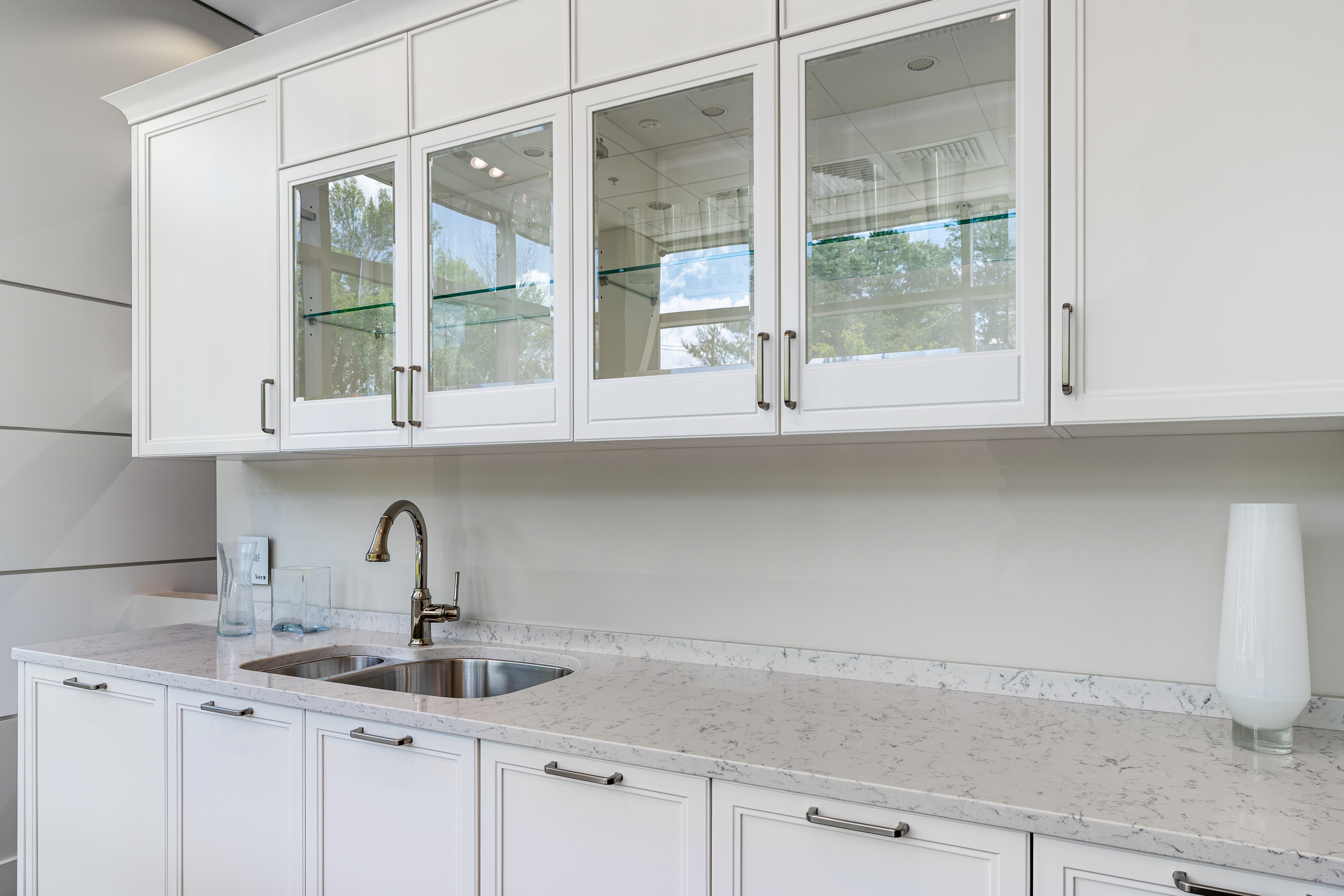 Aster Cucine Transitional White & Wood Kitchen with Island