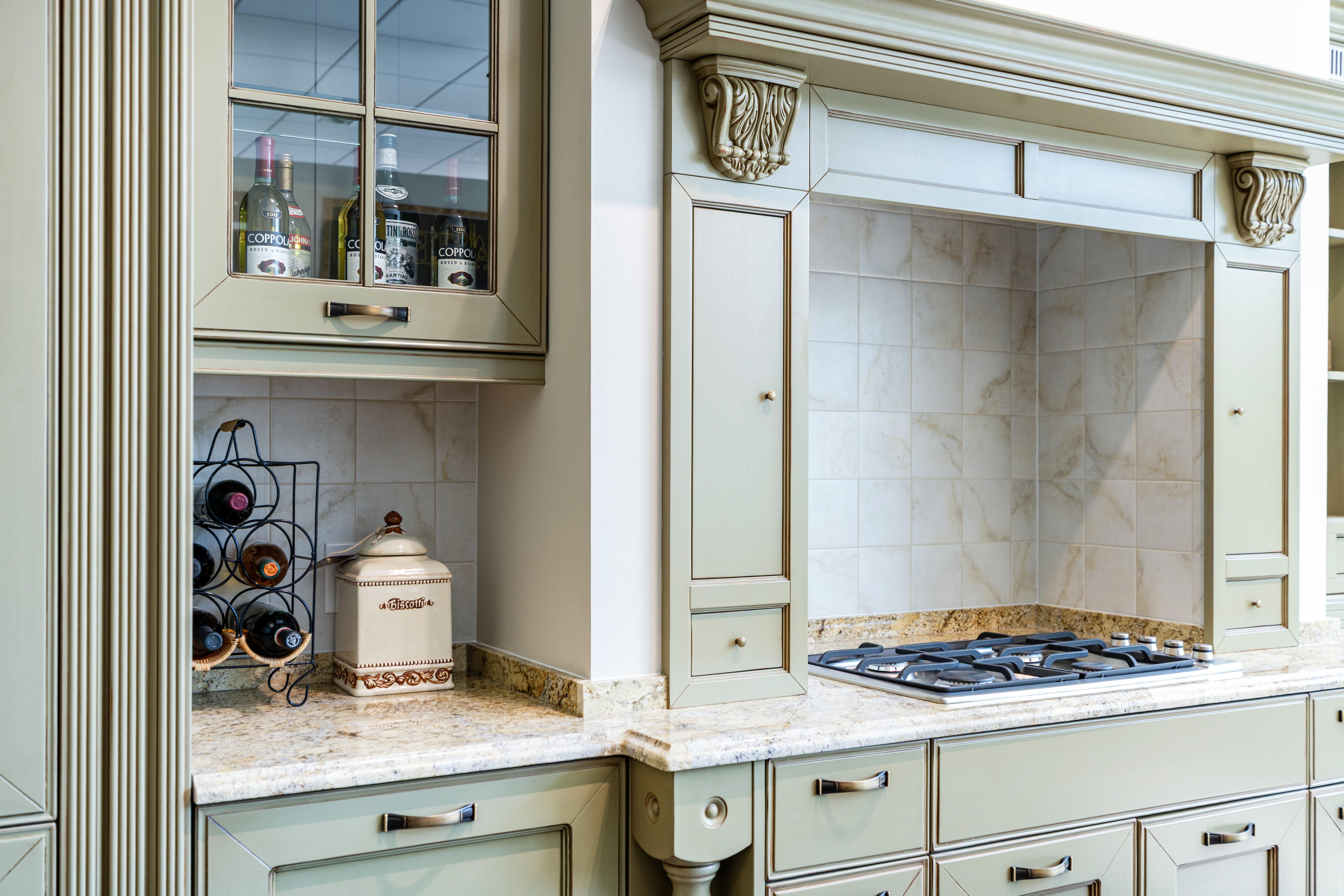 "The Waverly" Traditional Olive Green Kitchen with Island & Appliances