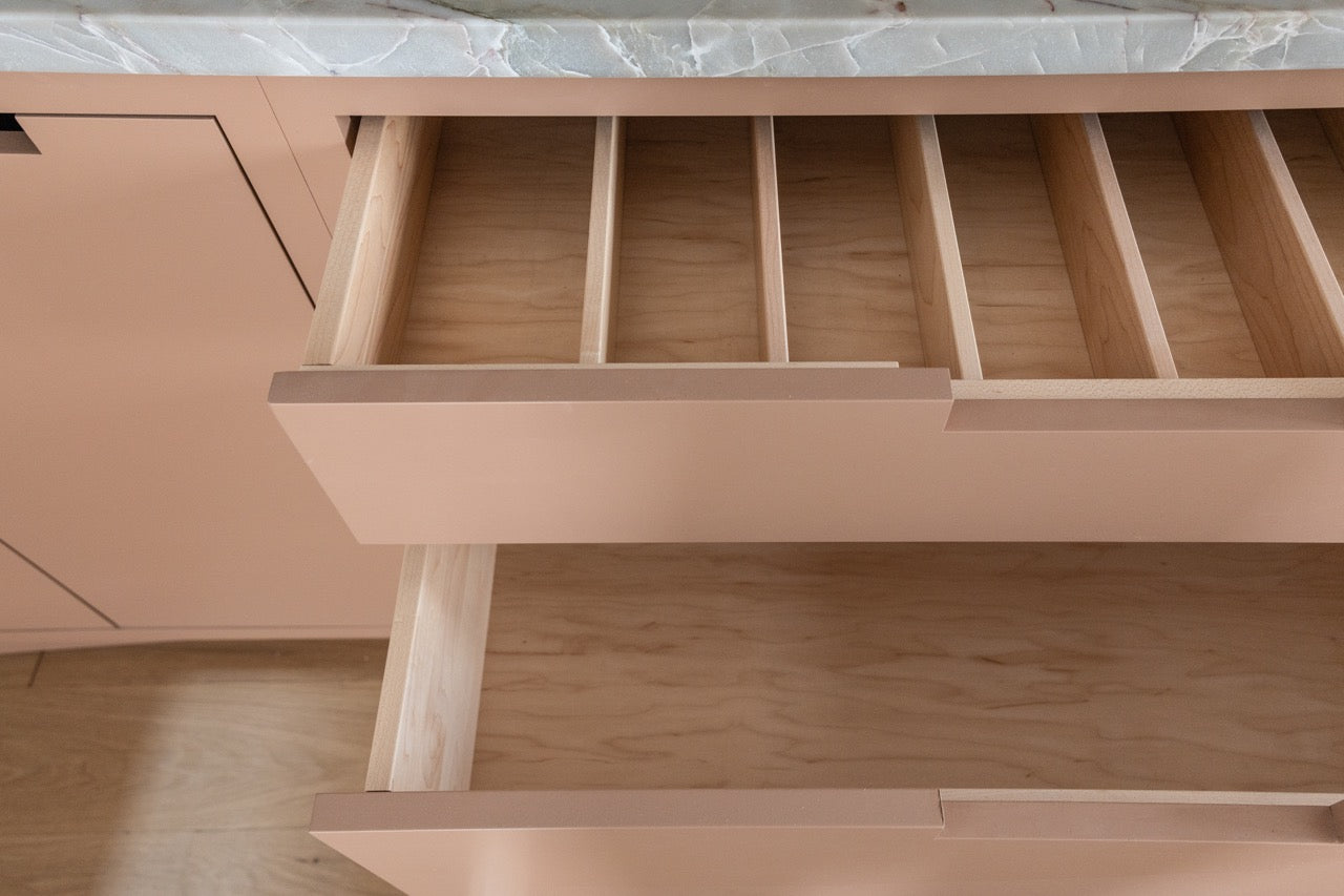 Plato Designer Custom Painted Pantry with Sensa Vancouver Quartzite