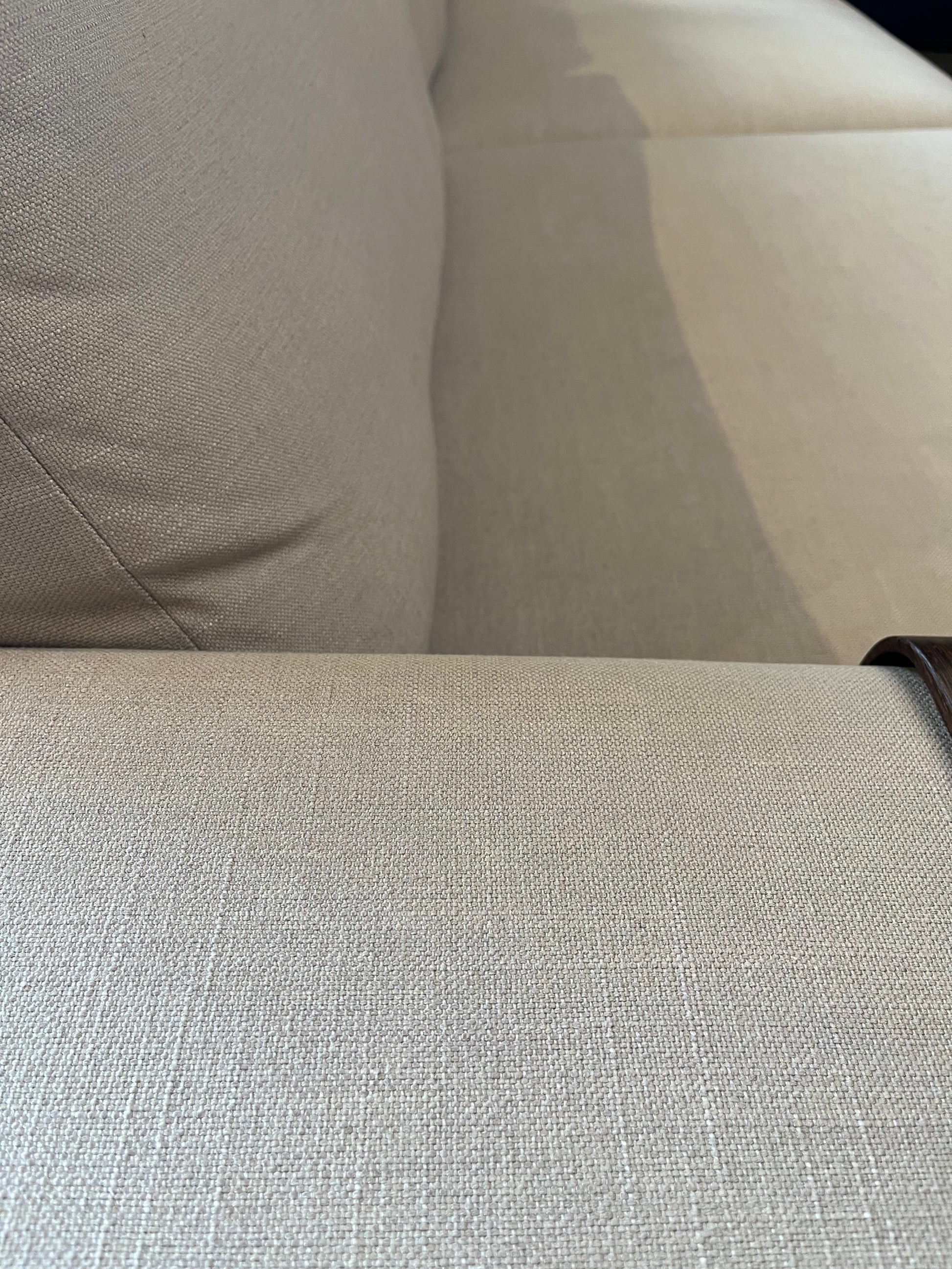 eggersmann Certified Local 3.5 Seater Style Modern Light Beige Sofa with Wooden Arm Trays