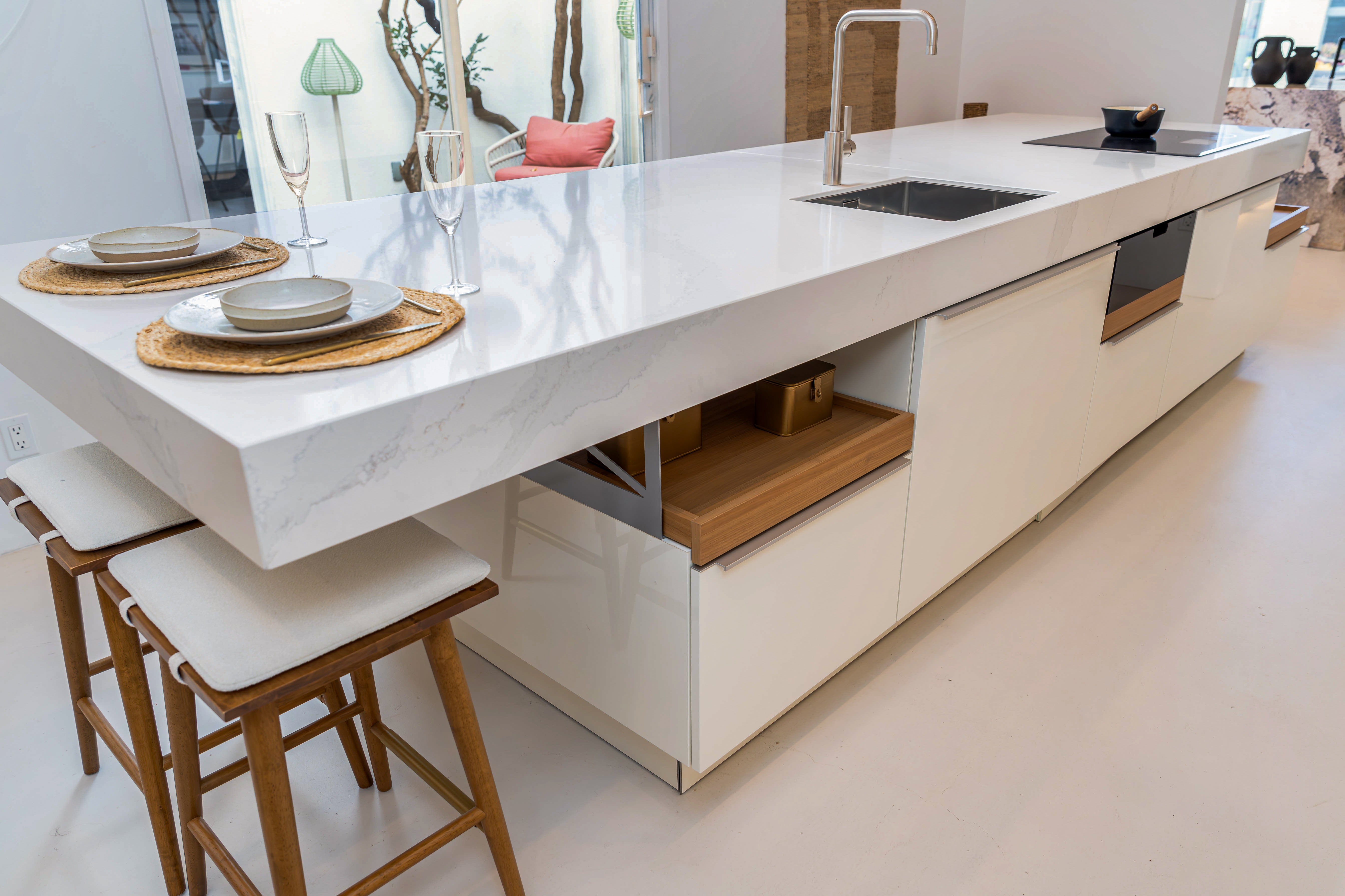 Poggenpohl +Modo High-Gloss Blossom White Kitchen Island
